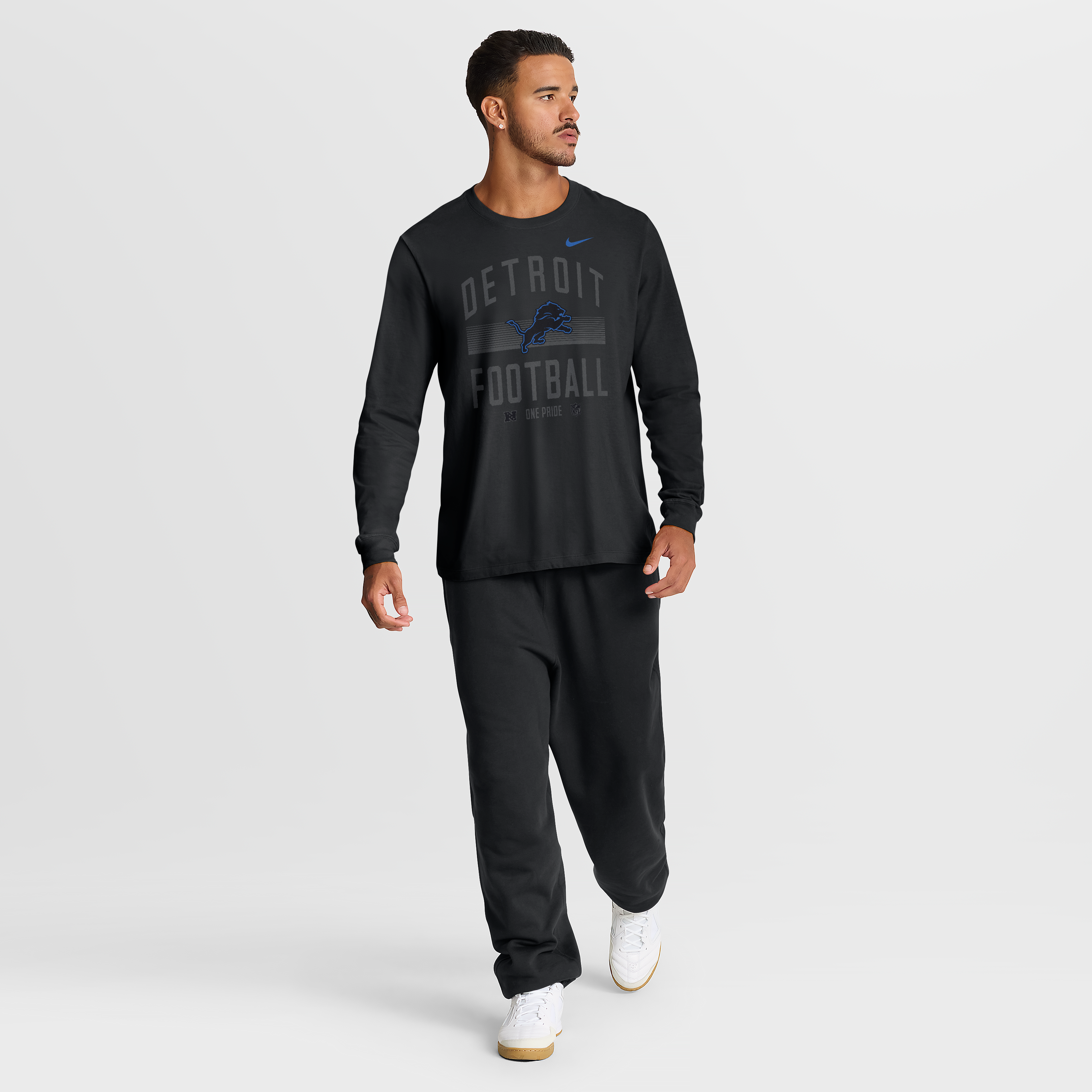 T-shirt à manches longues en coton essentiel Nike Detroit Lions noir pour homme, toujours prêt