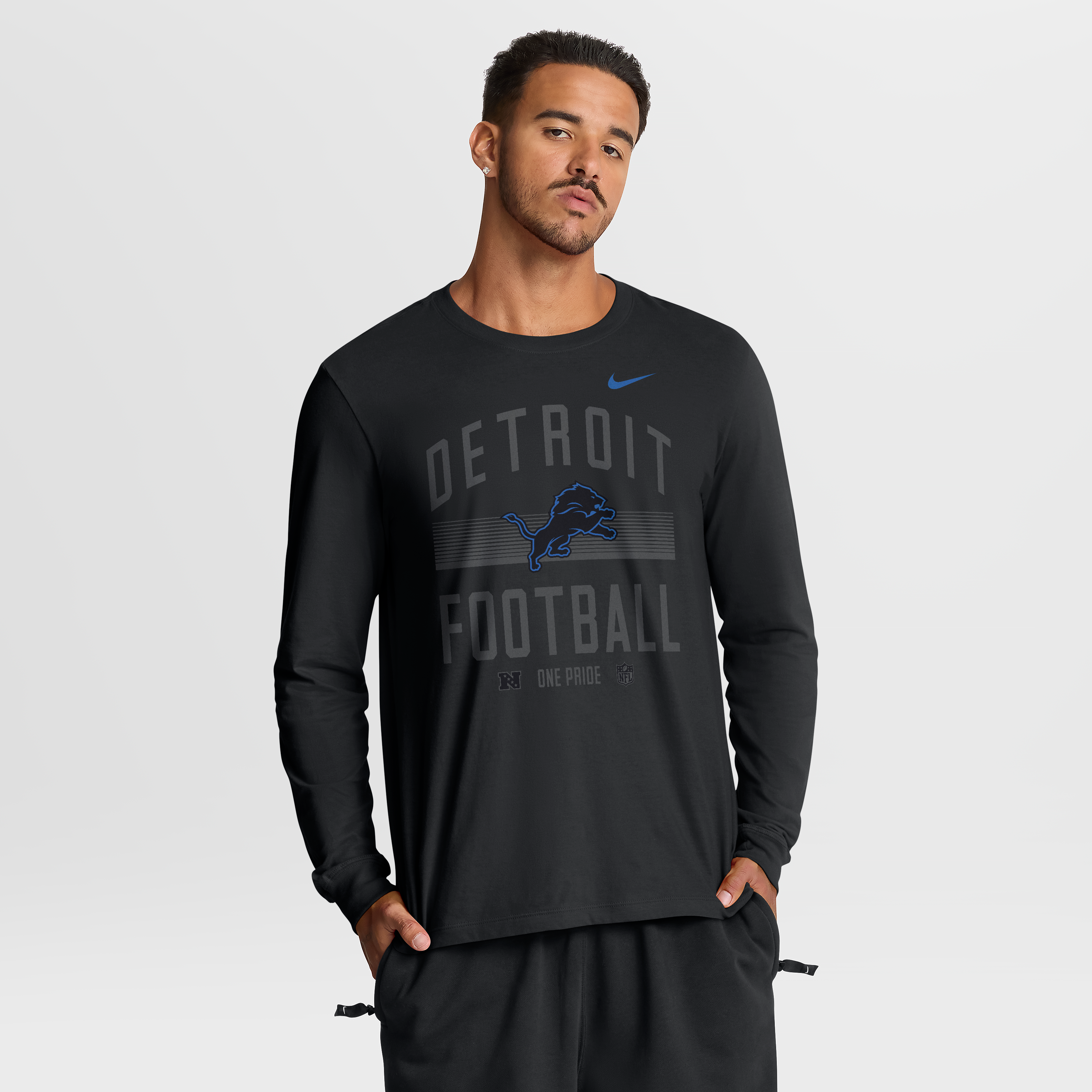 T-shirt à manches longues en coton essentiel Nike Detroit Lions noir pour homme, toujours prêt
