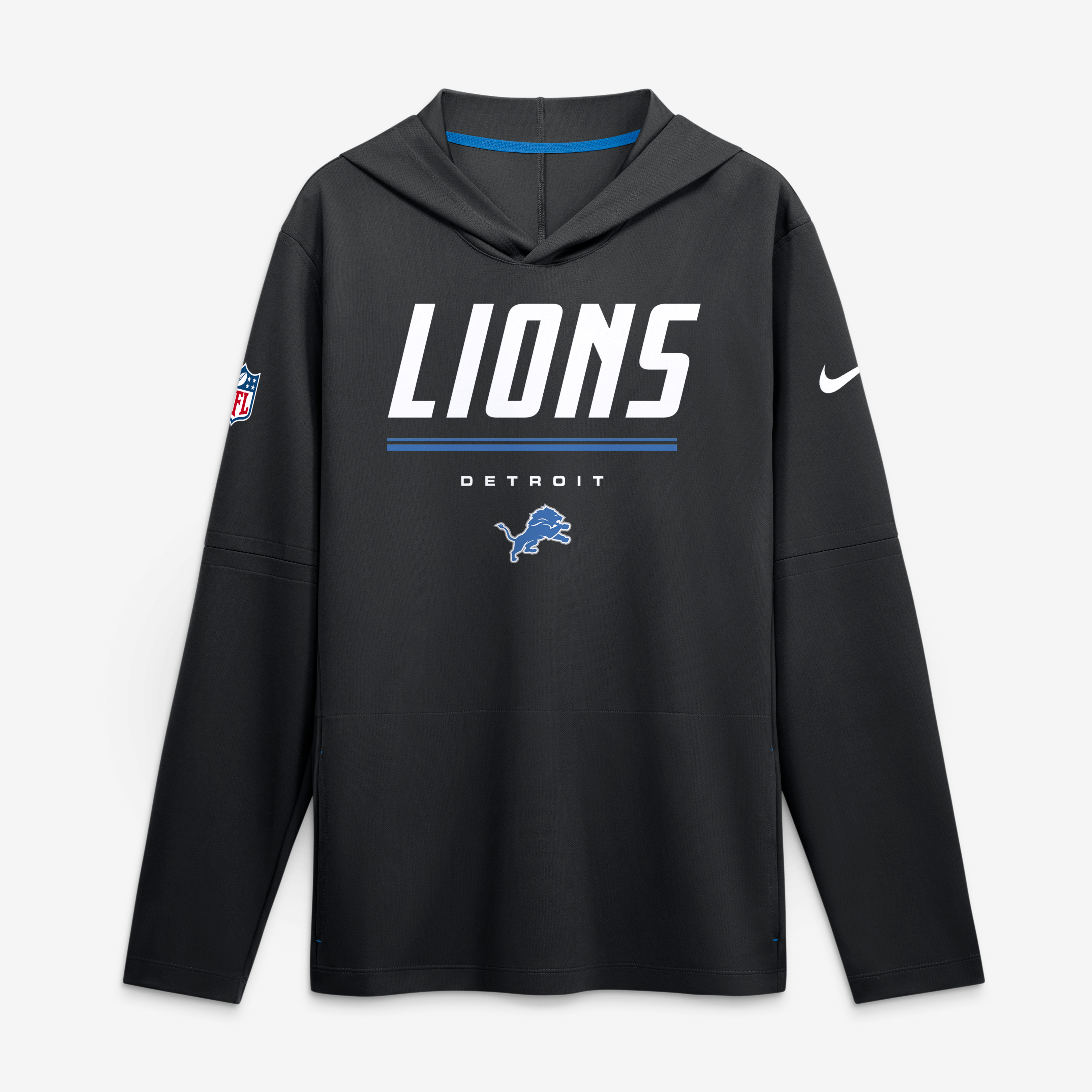 Men's Nike Detroit Lions Sideline Game On Lightweight Long Sleeve Hooded Dri-FIT Top