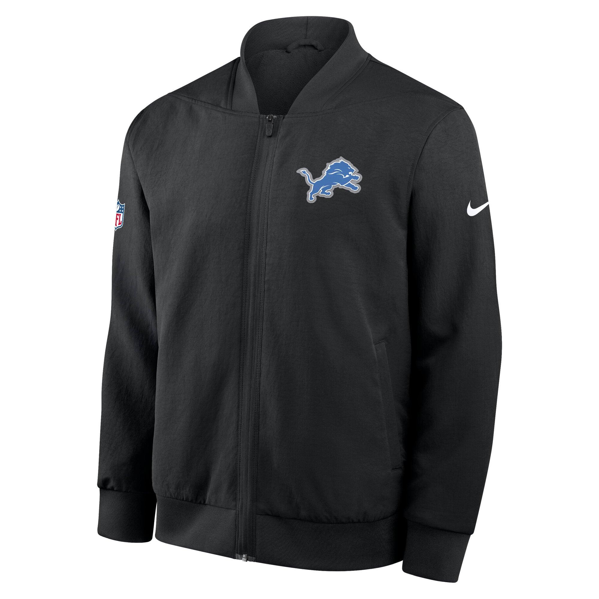 Men's Nike Black Detroit Lions Sideline Powerful Blocking Full-Zip Dri-FIT Bomber Jacket