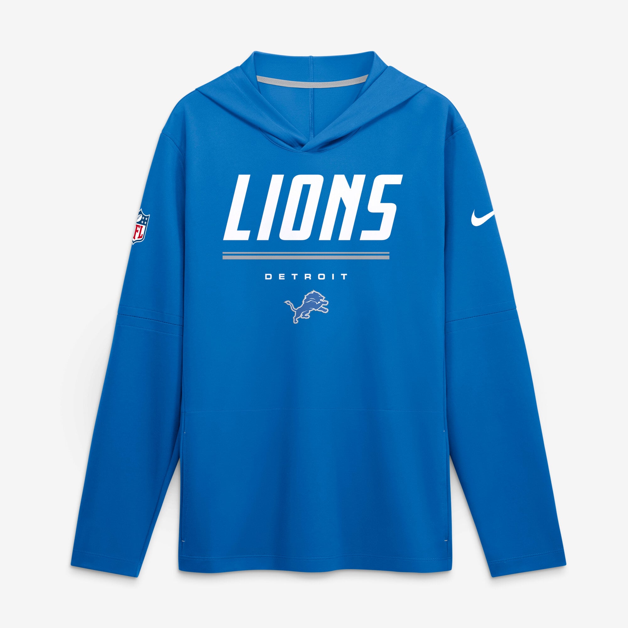 Men's Nike Blue Detroit Lions Big & Tall Sideline Game On Lightweight Hooded Long Sleeve Dri-FIT Top