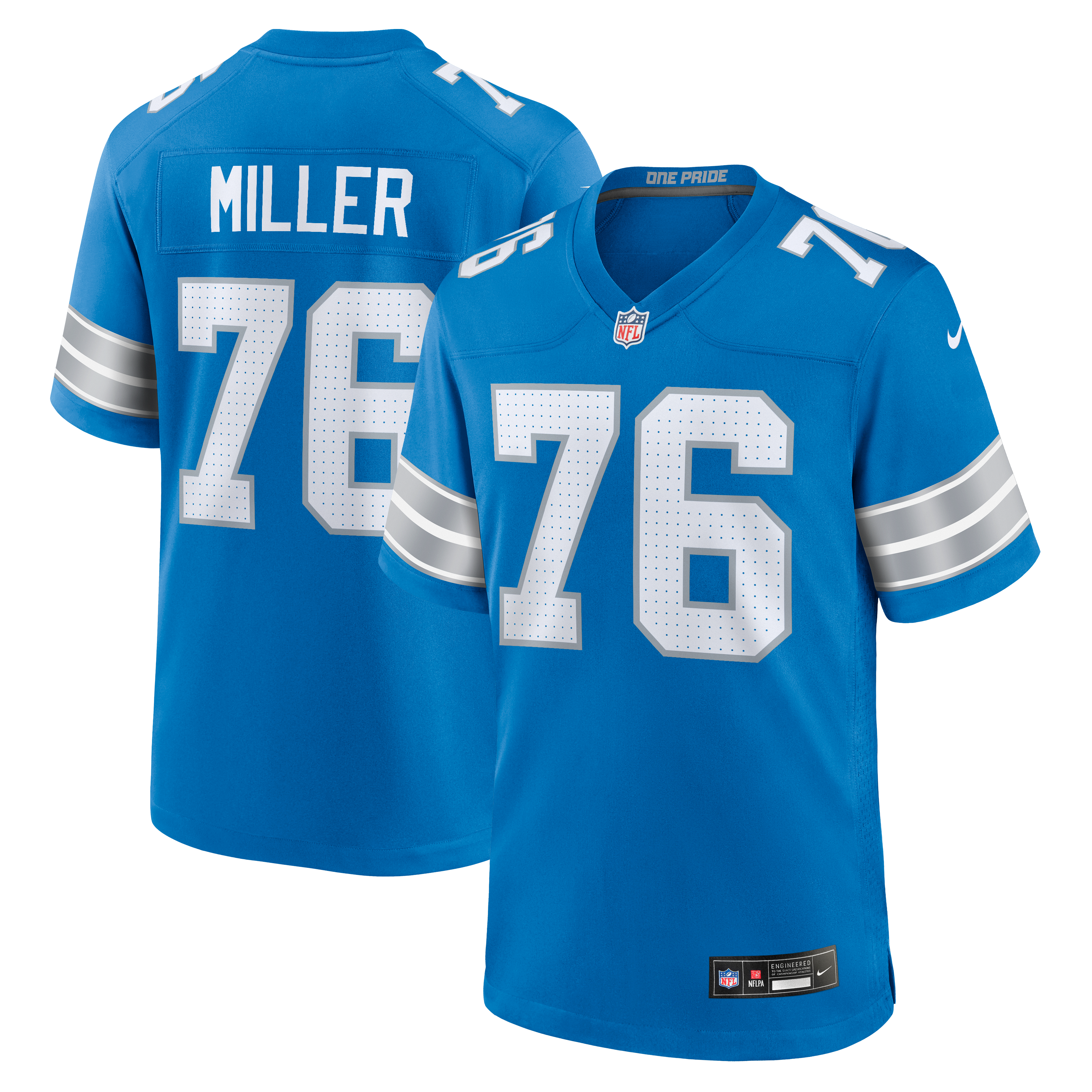 Maillot de match Nike bleu Detroit Lions Blake Miller pour homme