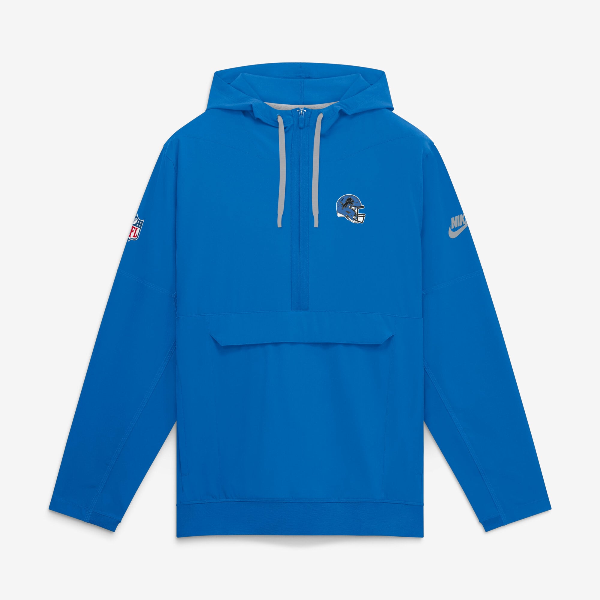 Men's Nike Blue Detroit Lions Sideline Broken Rules Alternate Anorak Half-Zip Hooded Jacket