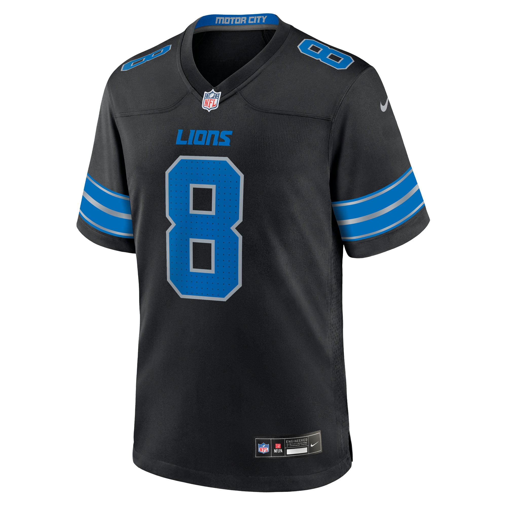 Maillot de match Nike Derrick Moore blanc des Lions Détroit pour homme