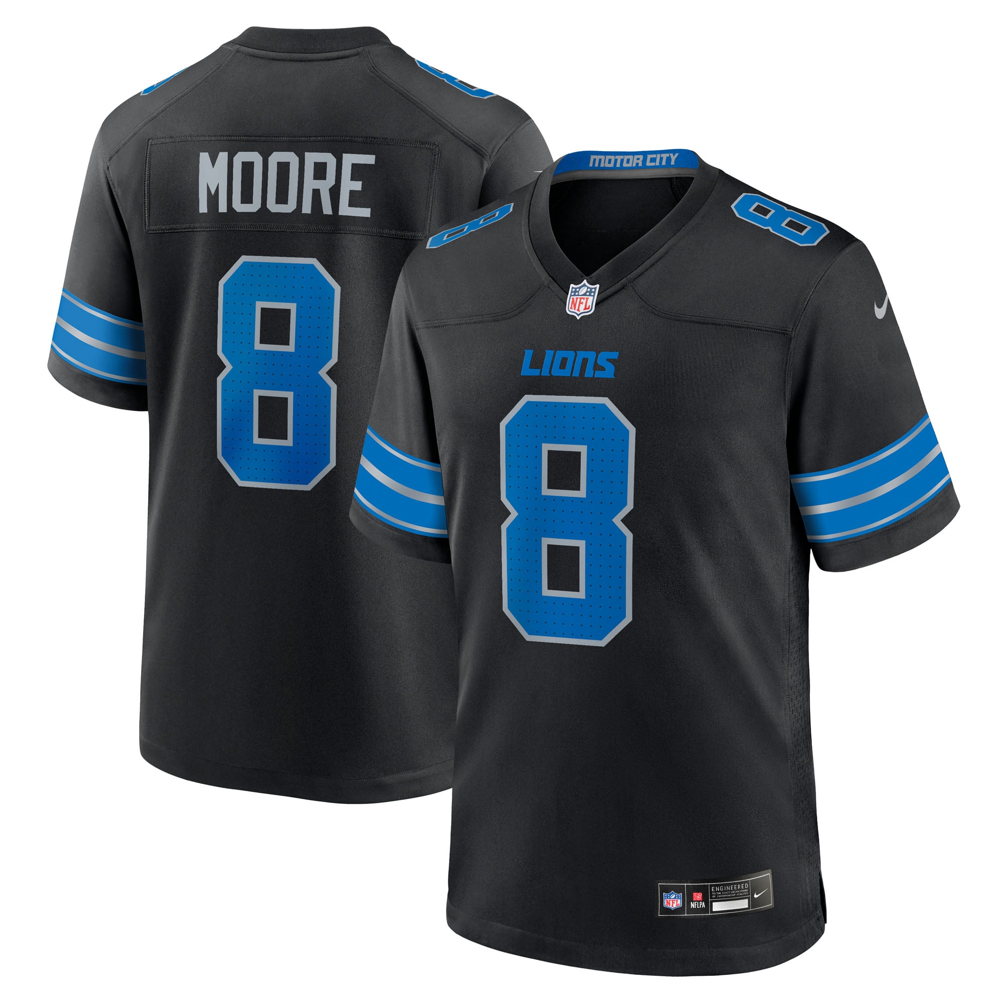 Maillot de match Nike Derrick Moore blanc des Lions Détroit pour homme