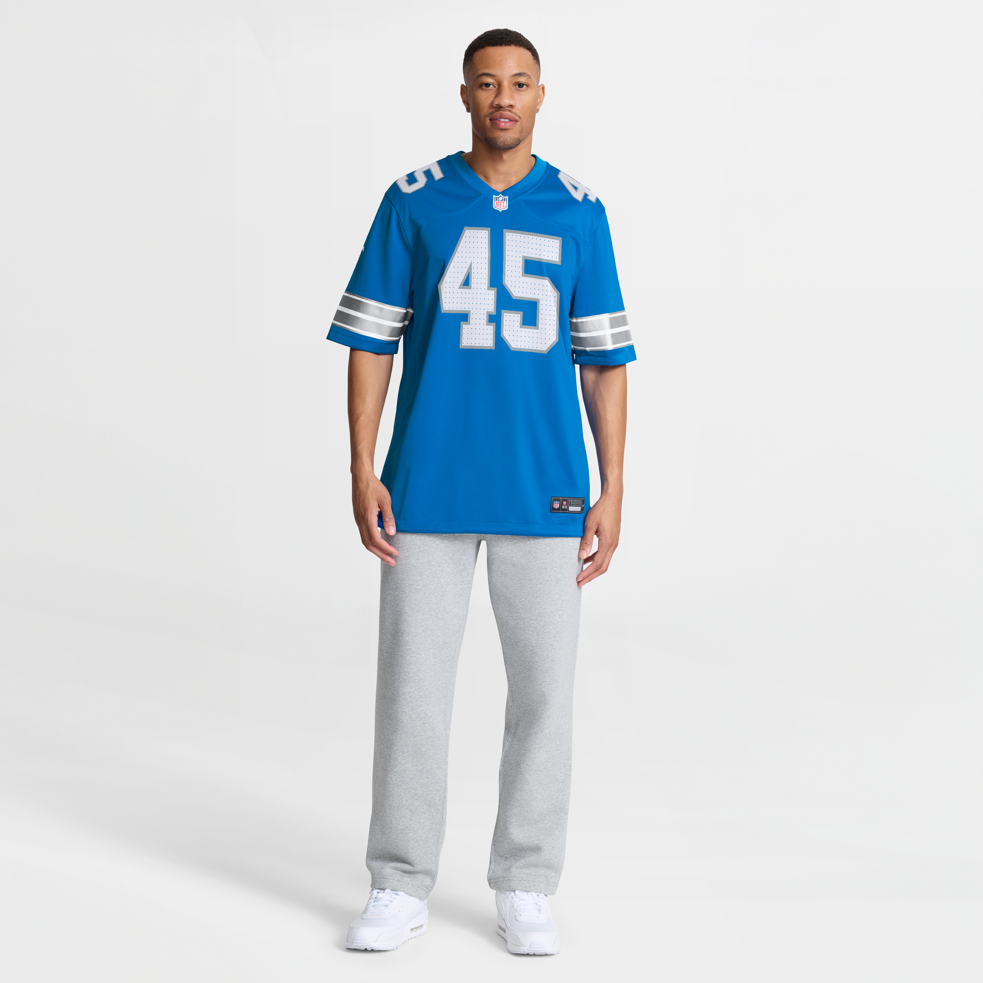 Maillot de match Nike Devin blanc et bleu des Lions Détroit pour homme