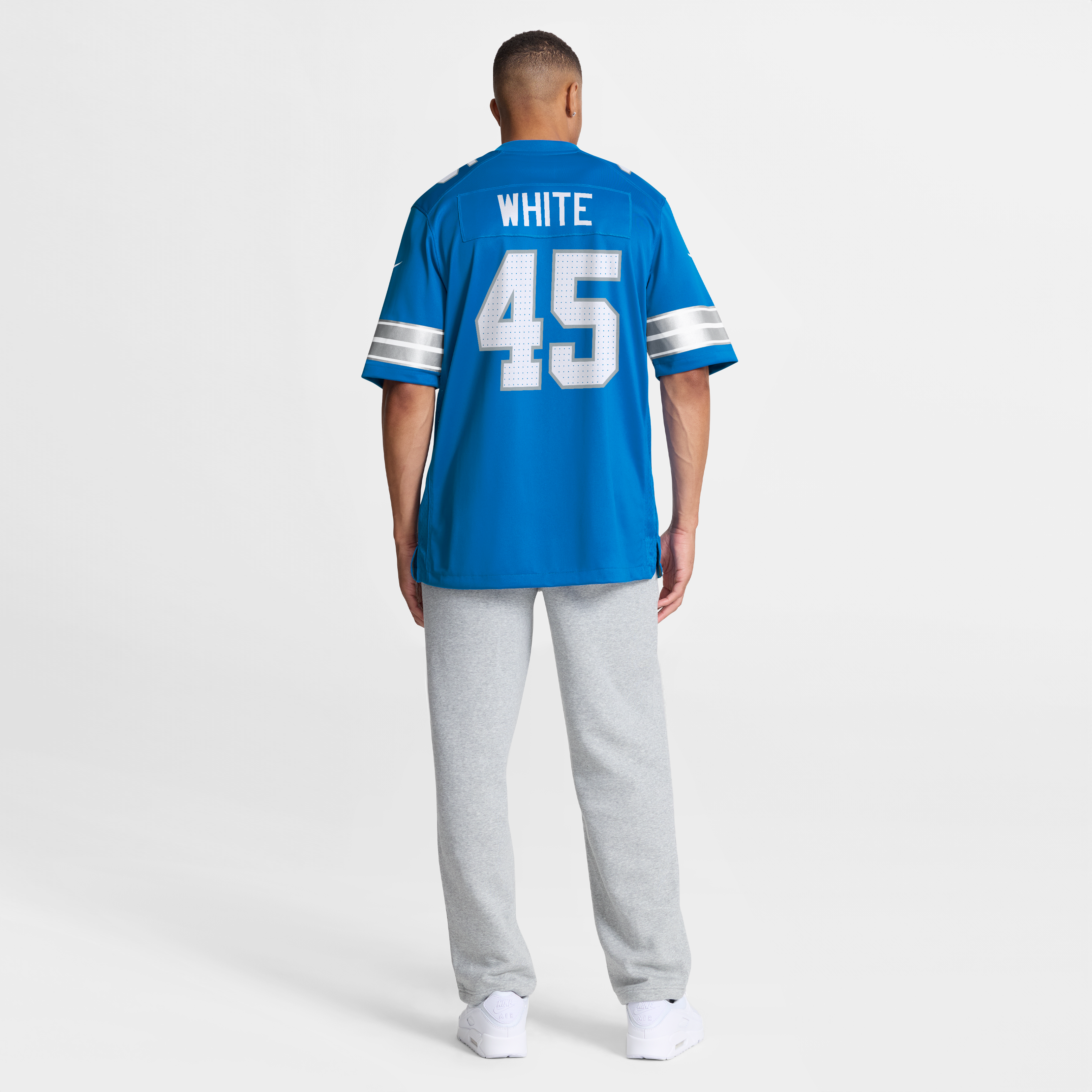Maillot de match Nike Devin blanc et bleu des Lions Détroit pour homme