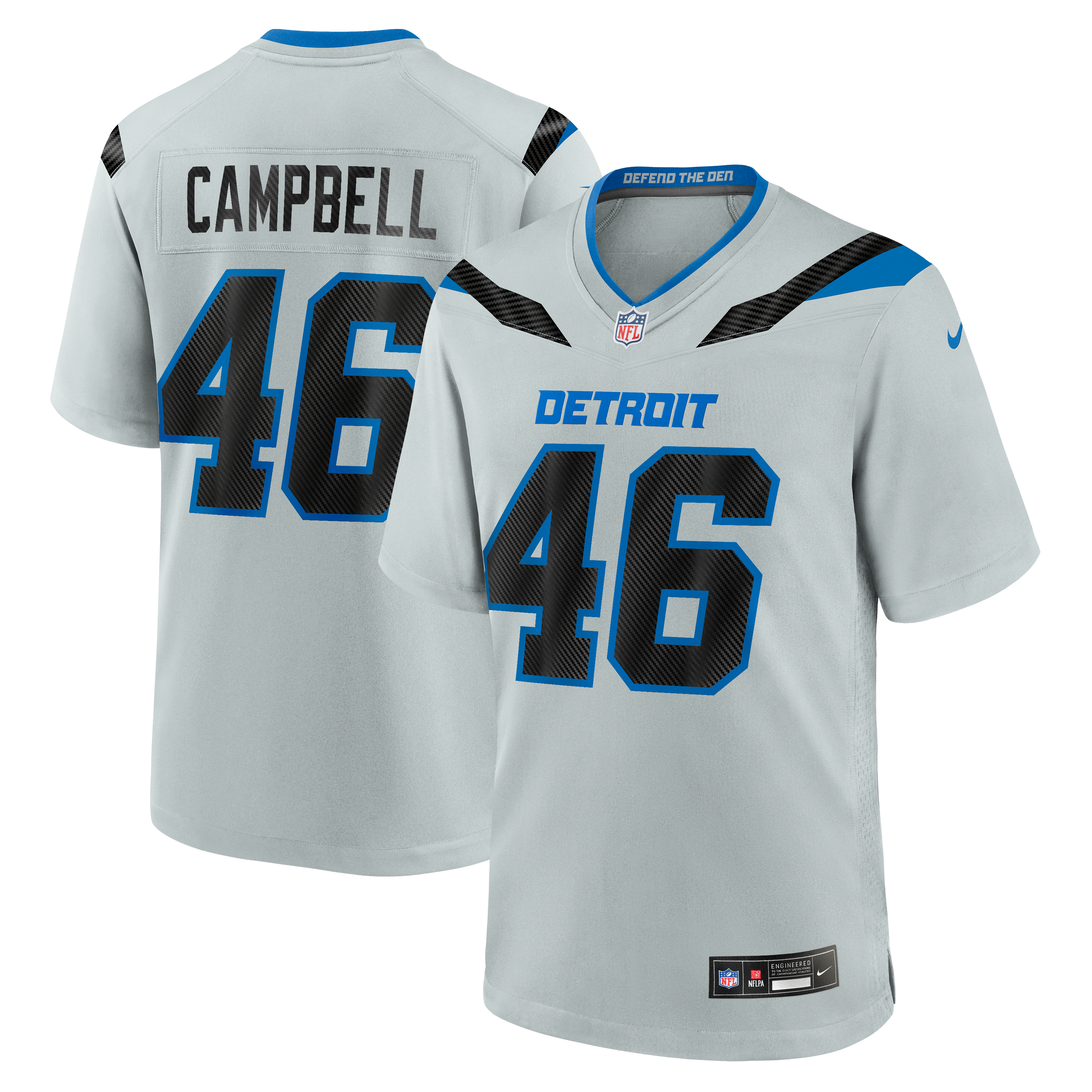 Men's Nike Jack Campbell Silver Detroit Lions 2026 Rivalries Collection Game Jersey