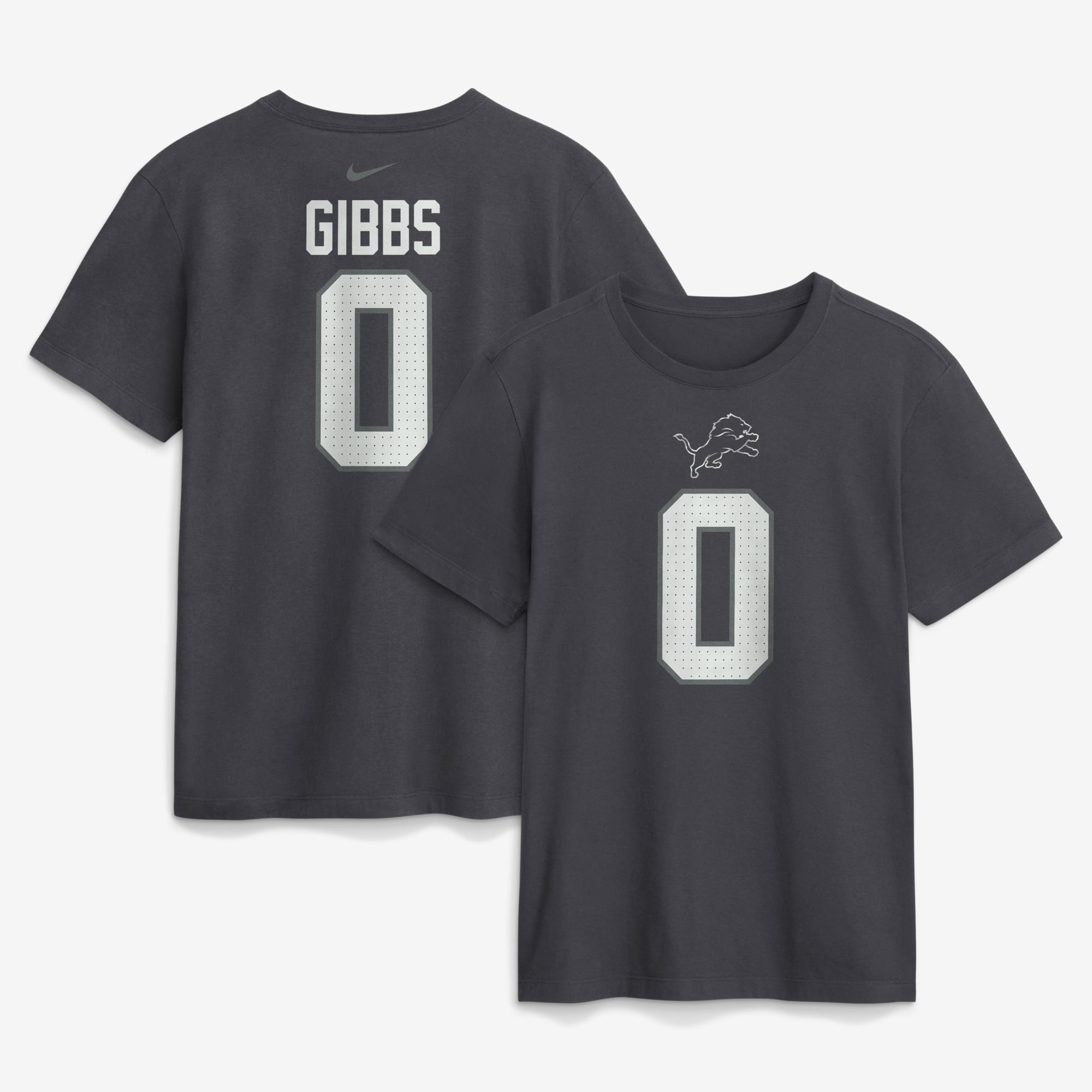 T-shirt Nike Jahmyr Gibbs anthracite Detroit Lions pour homme, avec nom et numéro