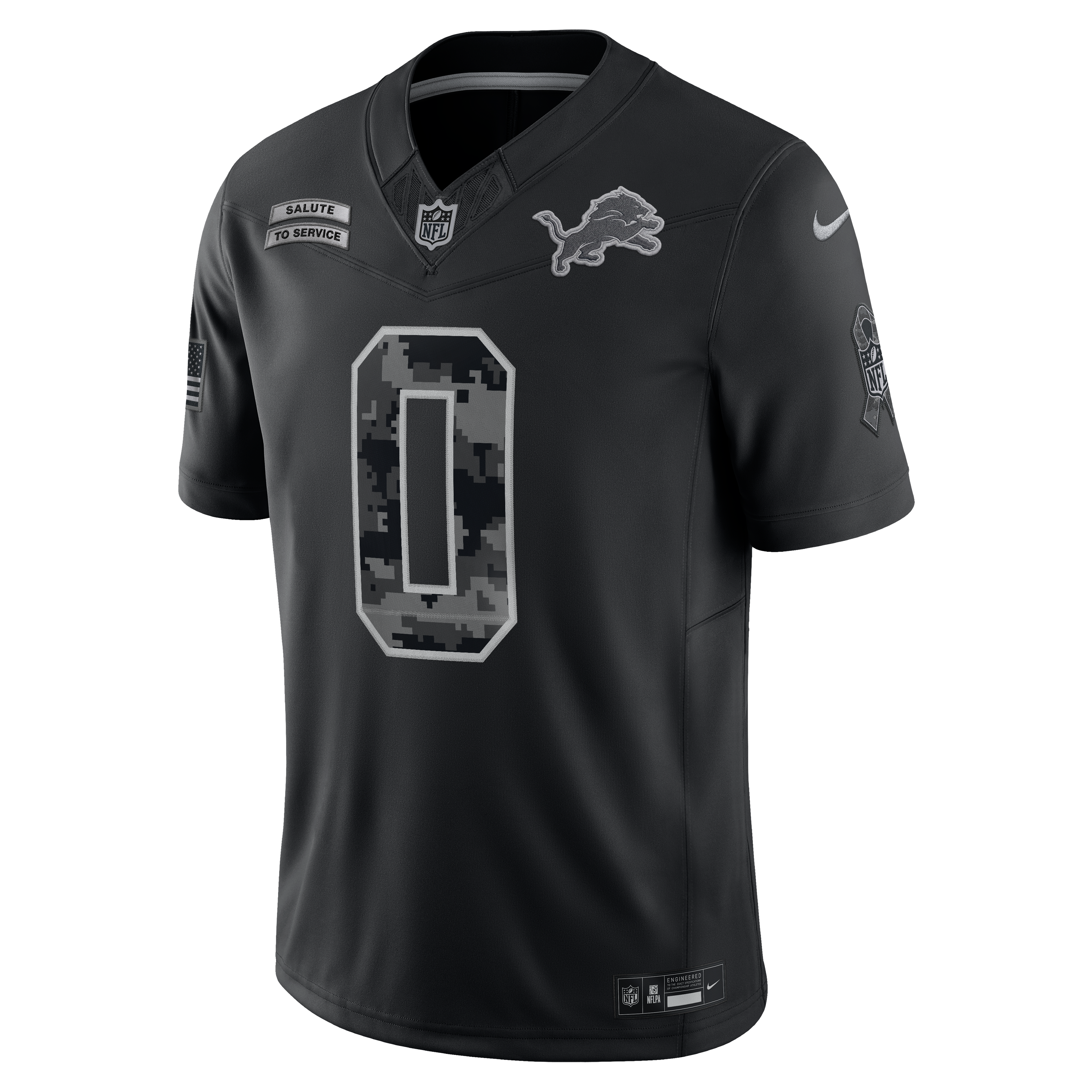Maillot Nike Jahmyr Gibbs noir Detroit Lions 2026 Salute to Service, édition limitée cousue