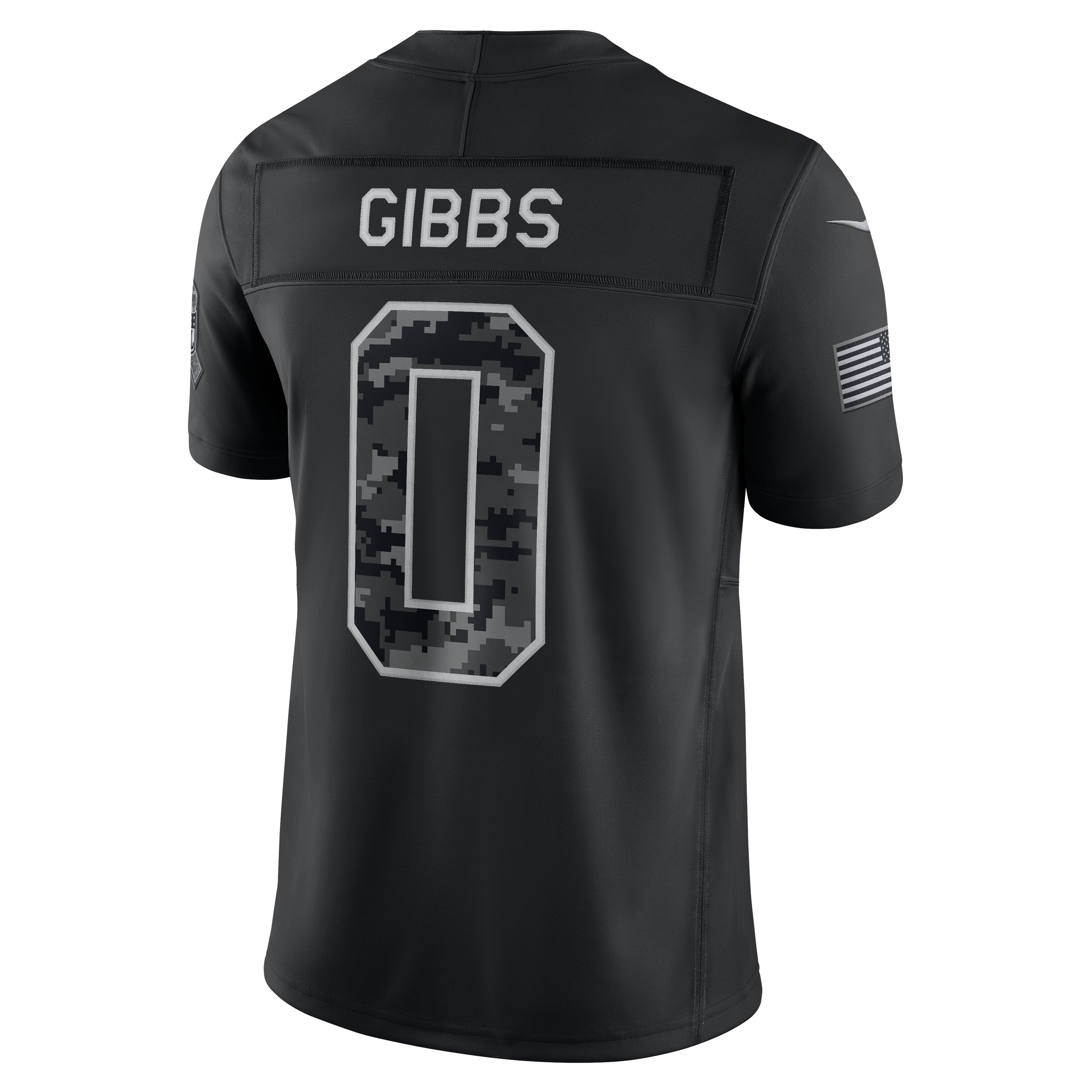 Maillot Nike Jahmyr Gibbs noir Detroit Lions 2026 Salute to Service, édition limitée cousue