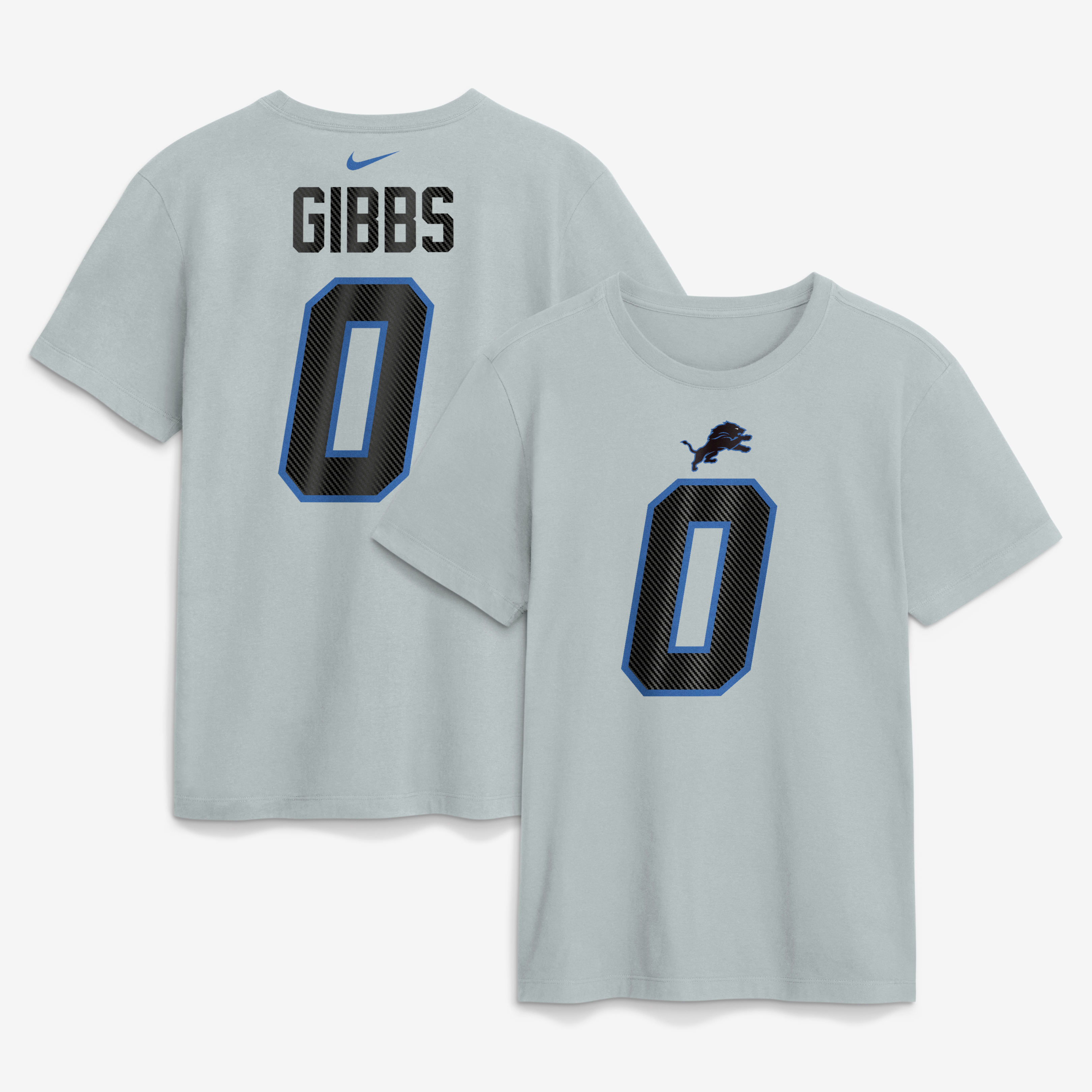 Men's Nike Jahmyr Gibbs Silver Detroit Lions 2026 Rivalries Collection Player Name & Number T-Shirt
