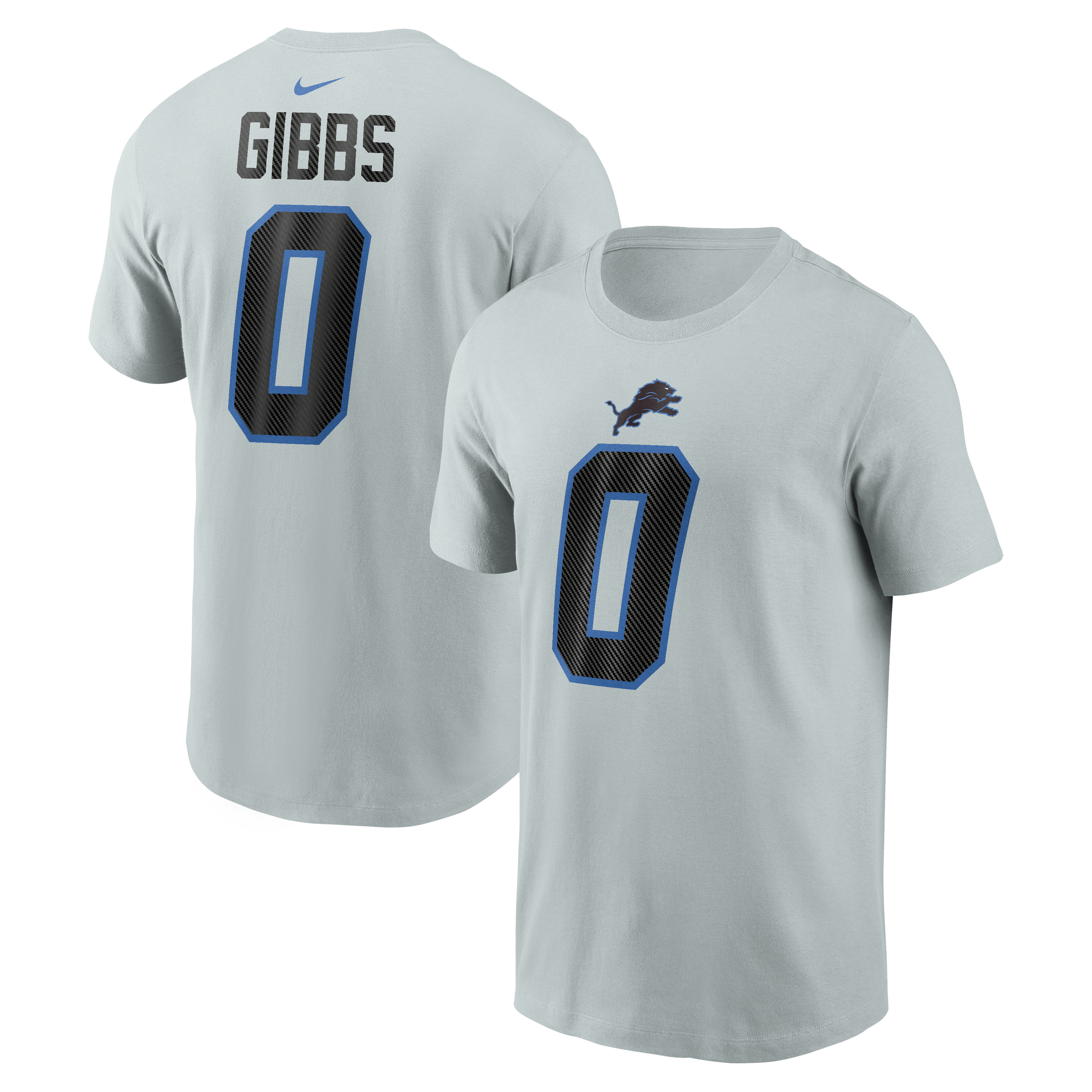 Men's Nike Jahmyr Gibbs Silver Detroit Lions 2026 Rivalries Collection Player Name & Number T-Shirt