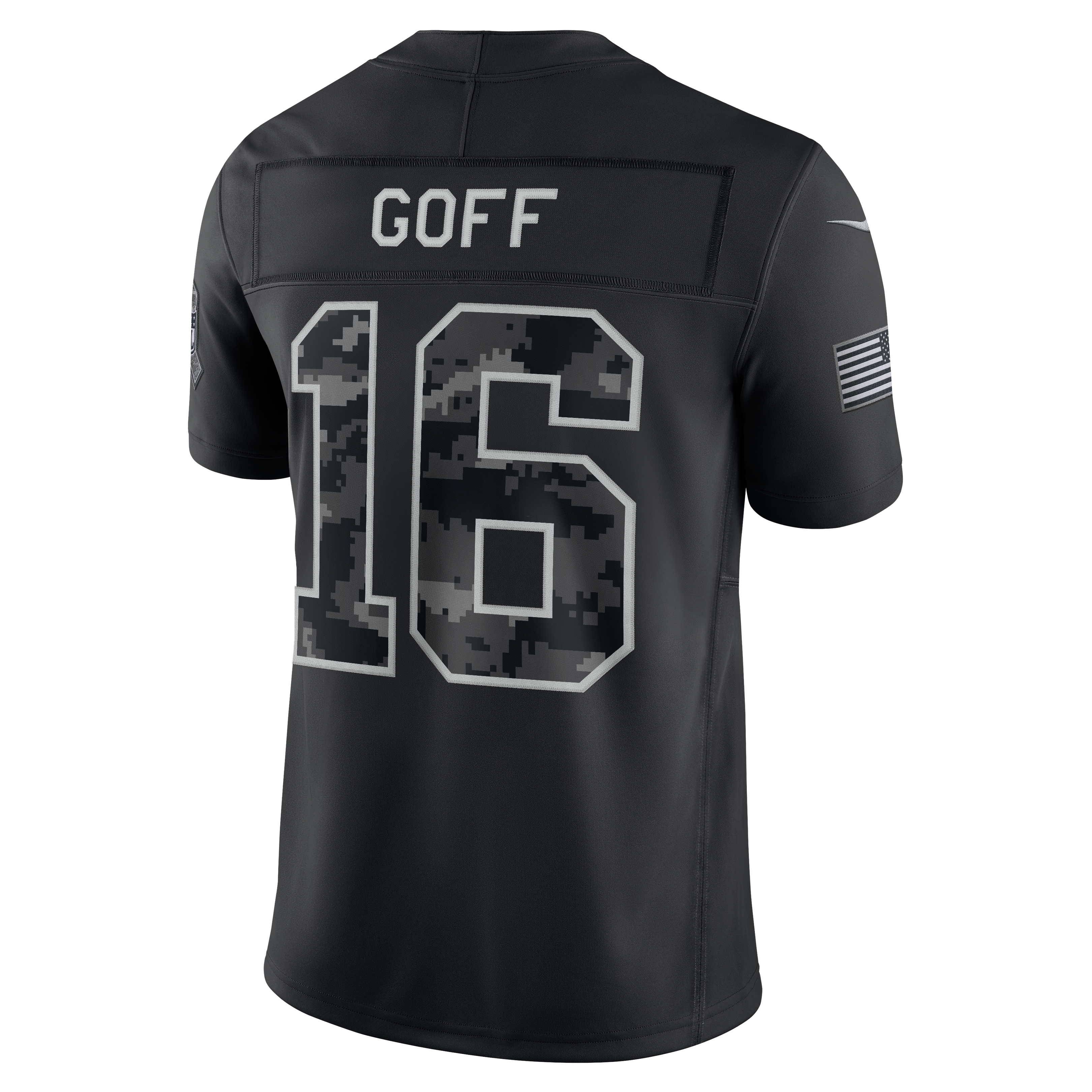 Maillot Nike Jared Goff noir Detroit Lions 2026 Salute to Service, édition limitée cousue