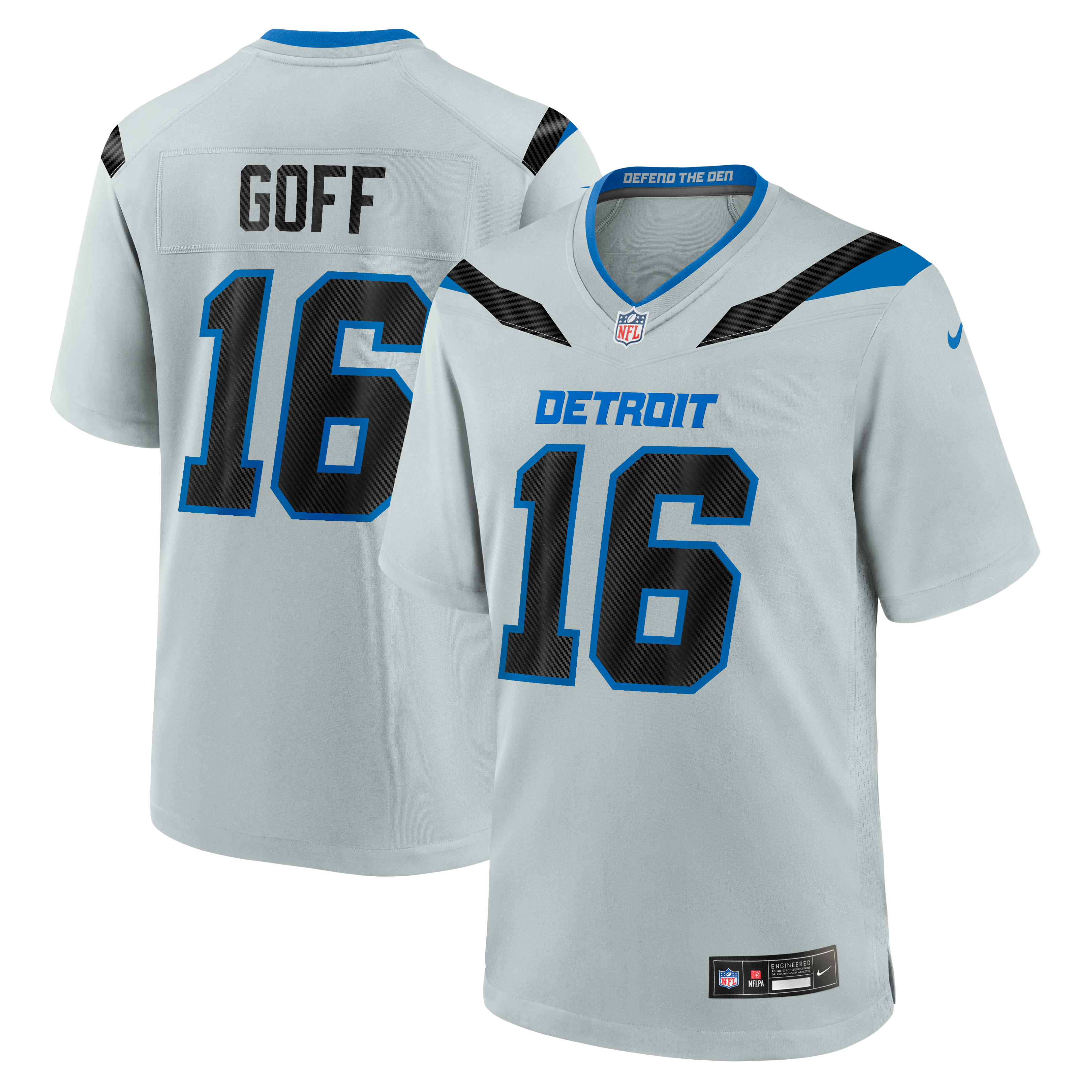 Men's Nike Jared Goff Silver Detroit Lions 2026 Rivalries Collection Game Jersey