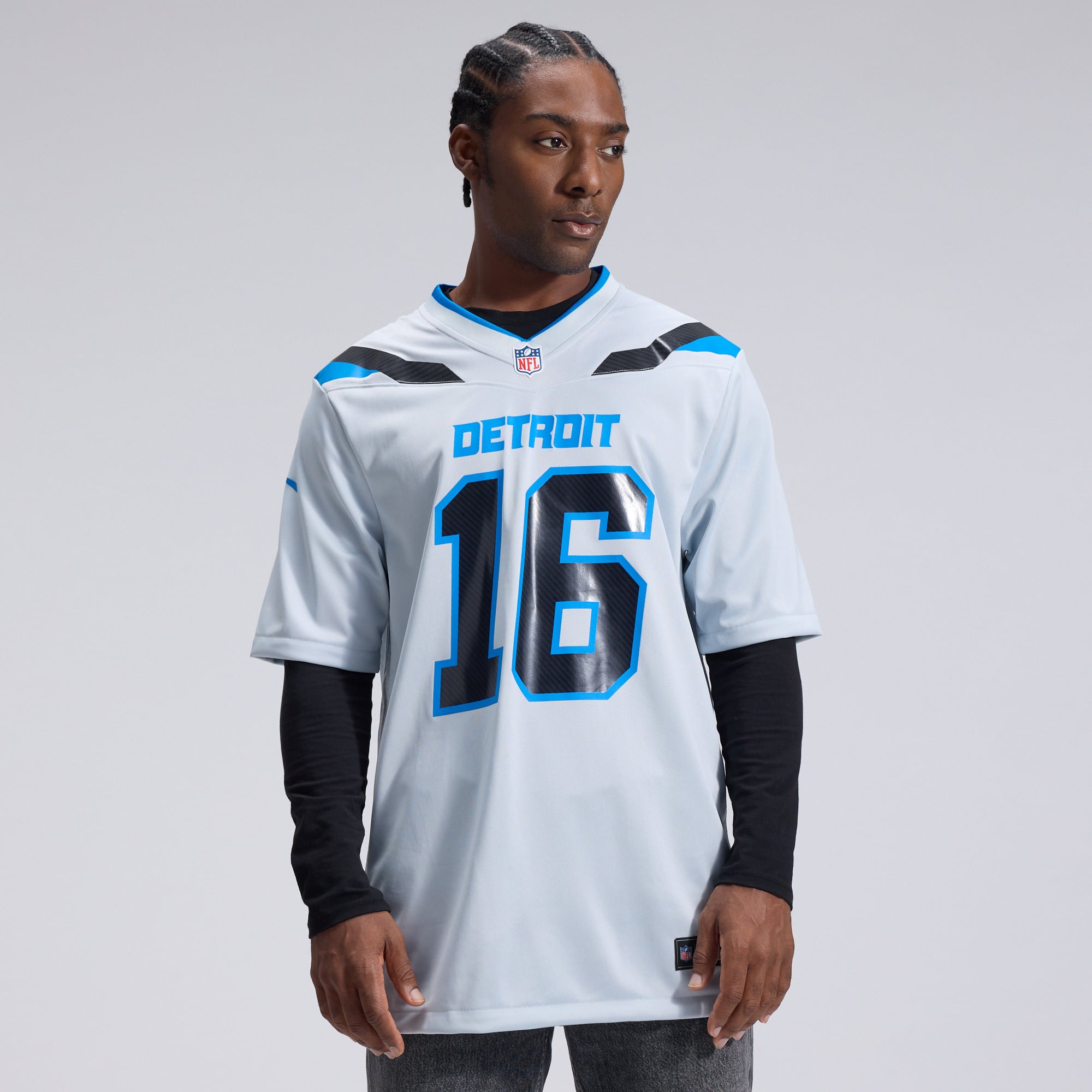 Men's Nike Jared Goff Silver Detroit Lions 2026 Rivalries Collection Game Jersey