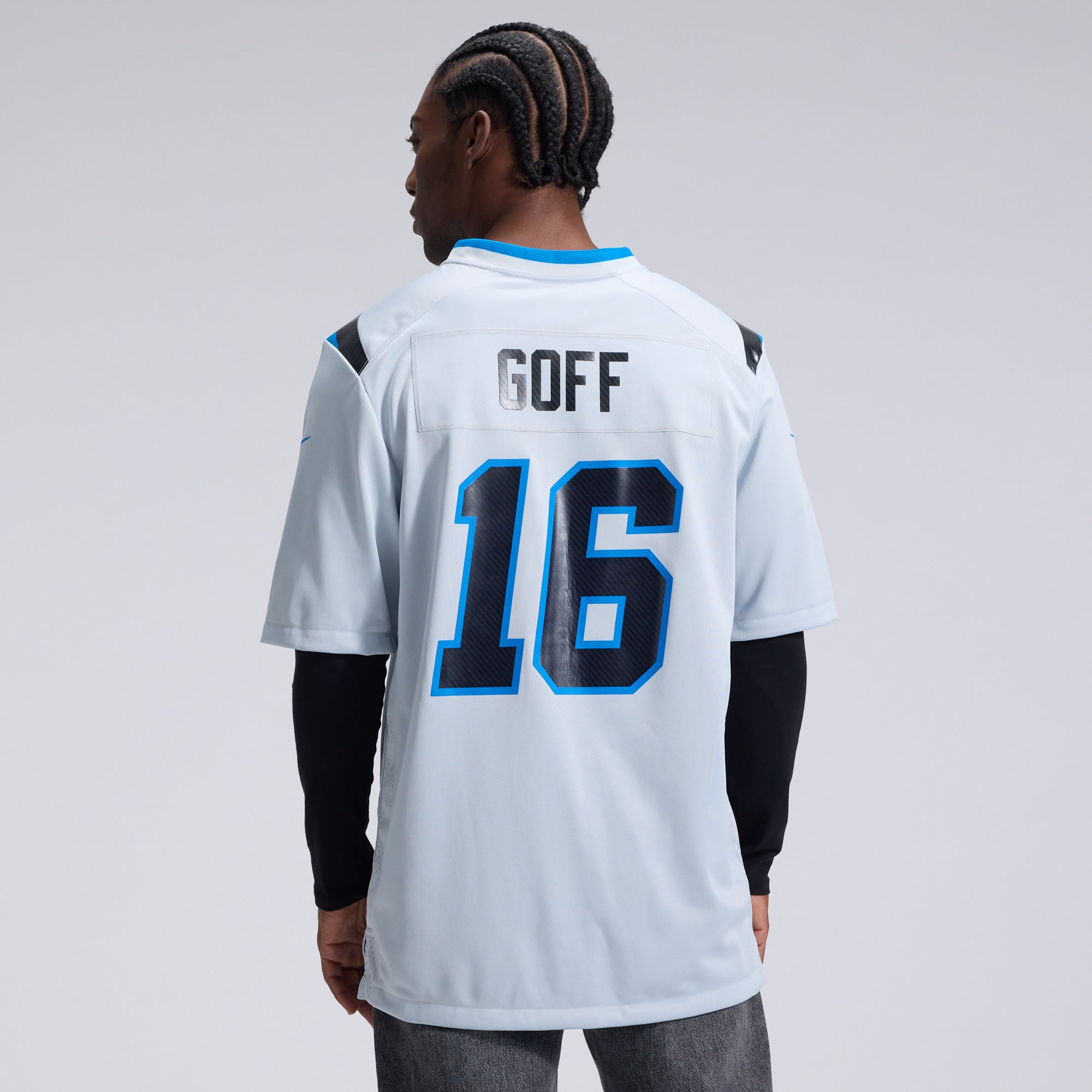 Men's Nike Jared Goff Silver Detroit Lions 2026 Rivalries Collection Game Jersey