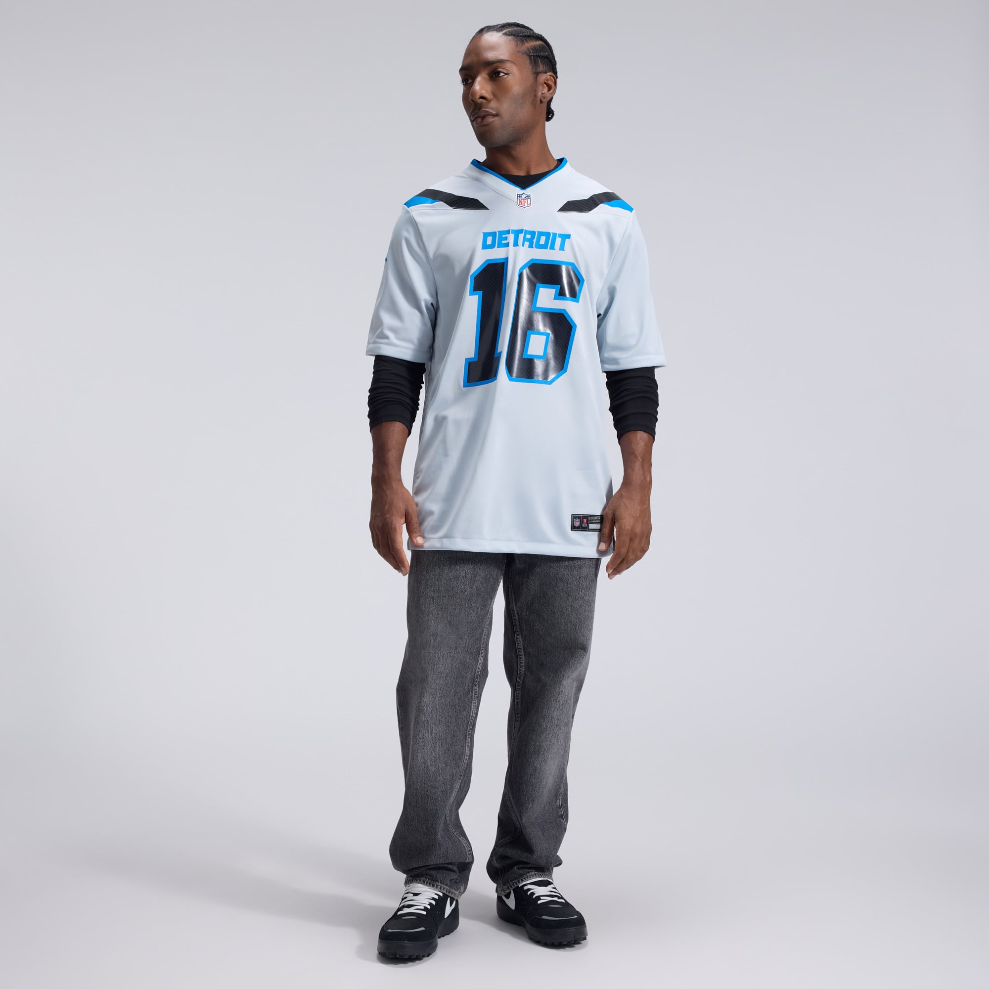Men's Nike Jared Goff Silver Detroit Lions 2026 Rivalries Collection Game Jersey