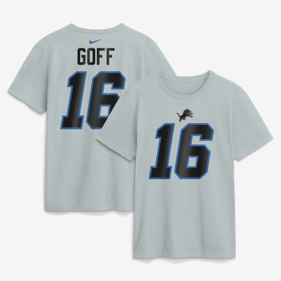 Jared Goff Detroit Lions Nike 2026 Rivalries Collection Player Name & Number T-Shirt - Silver
