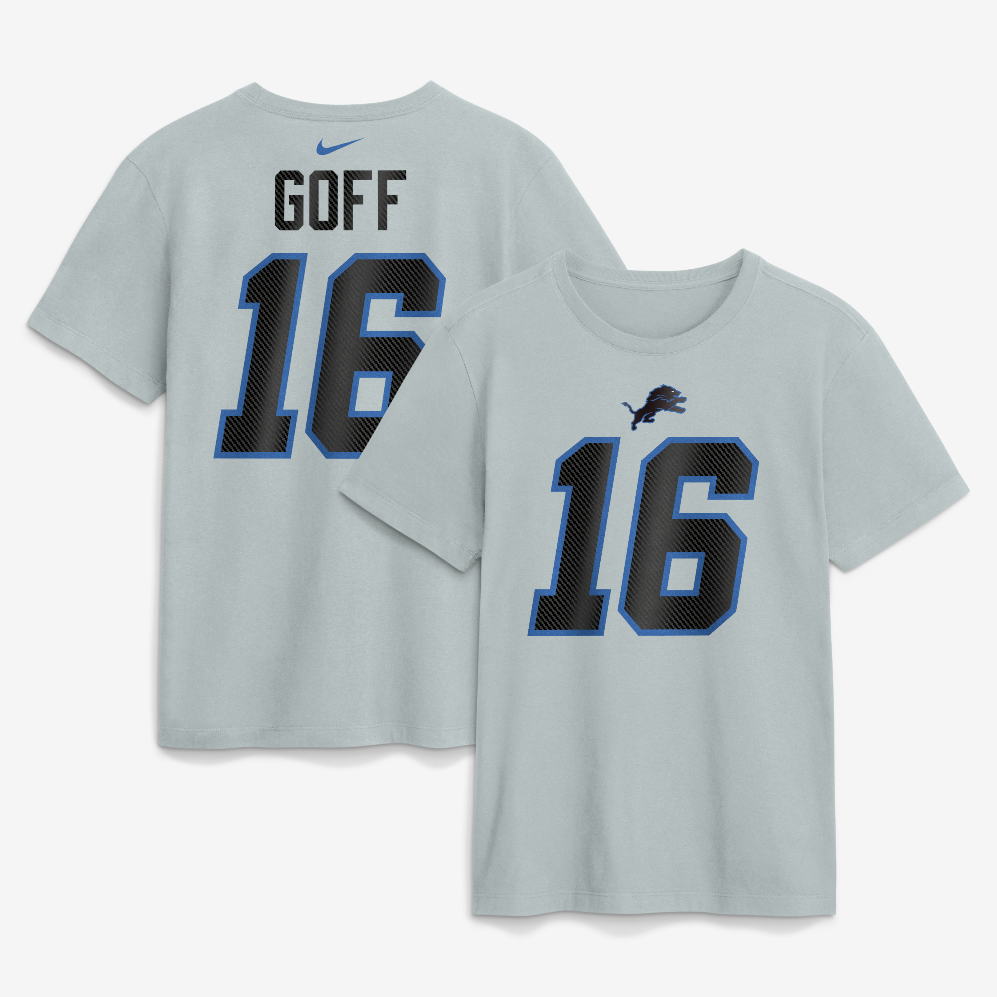 Men's Nike Jared Goff Silver Detroit Lions 2026 Rivalries Collection Player Name & Number T-Shirt