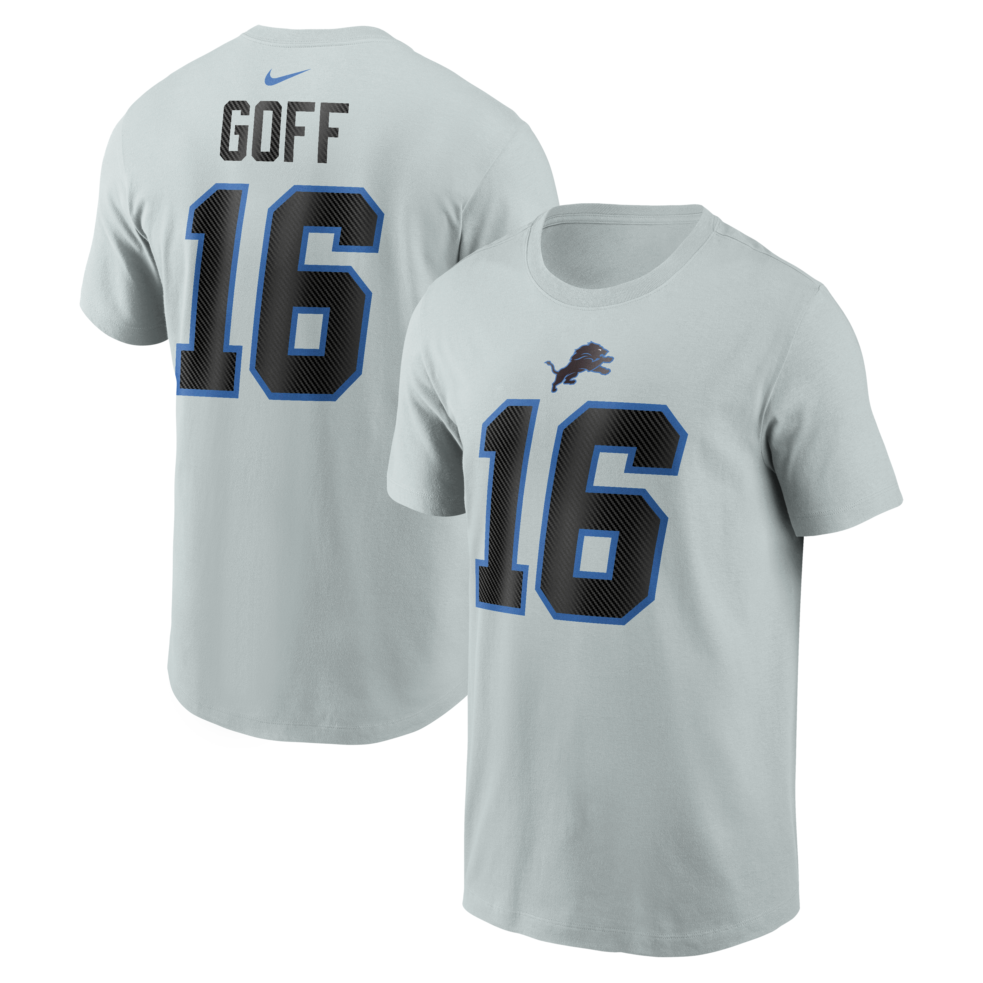 Men's Nike Jared Goff Silver Detroit Lions 2026 Rivalries Collection Player Name & Number T-Shirt