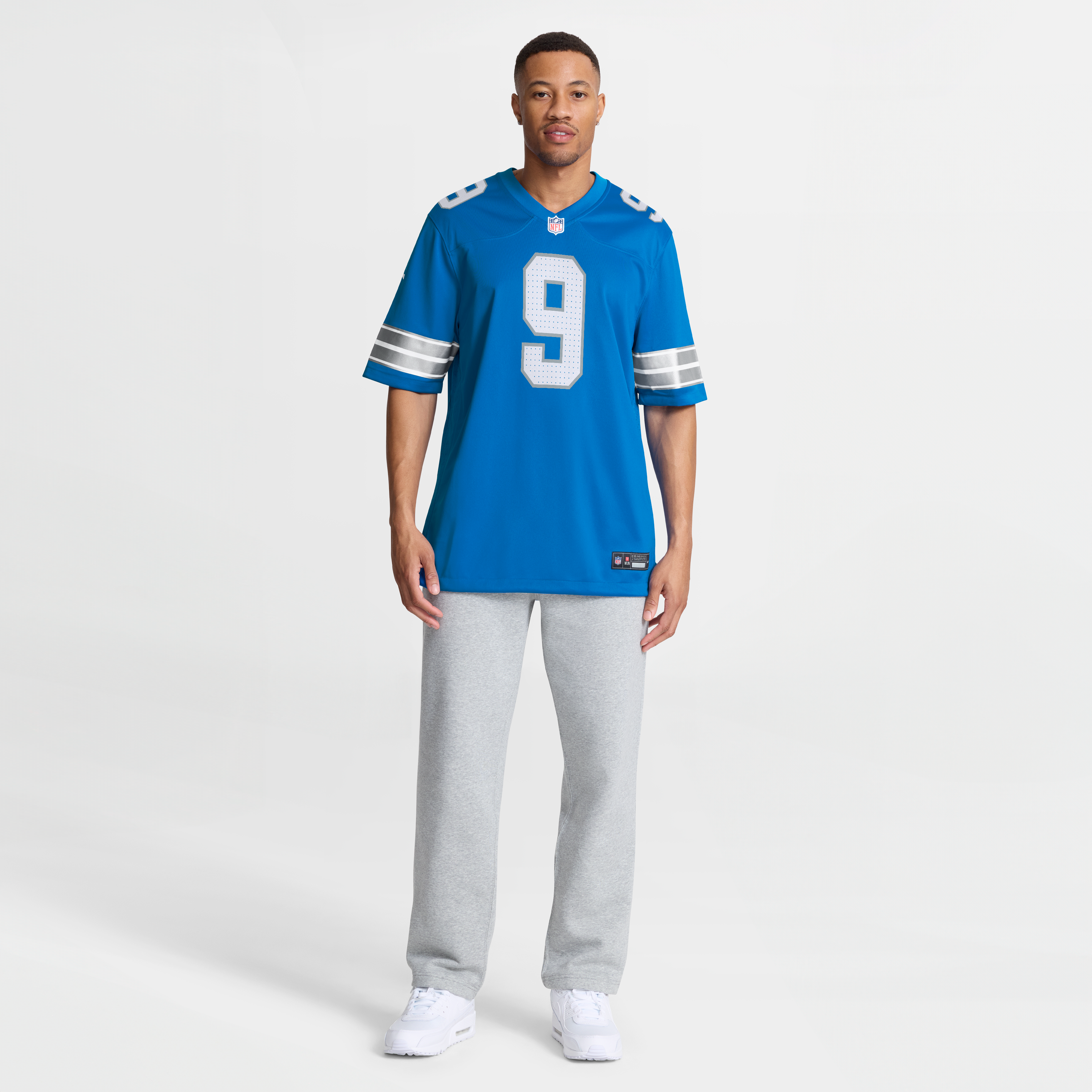 Maillot de match Nike Lucky Jackson bleu des Lions Détroit pour homme