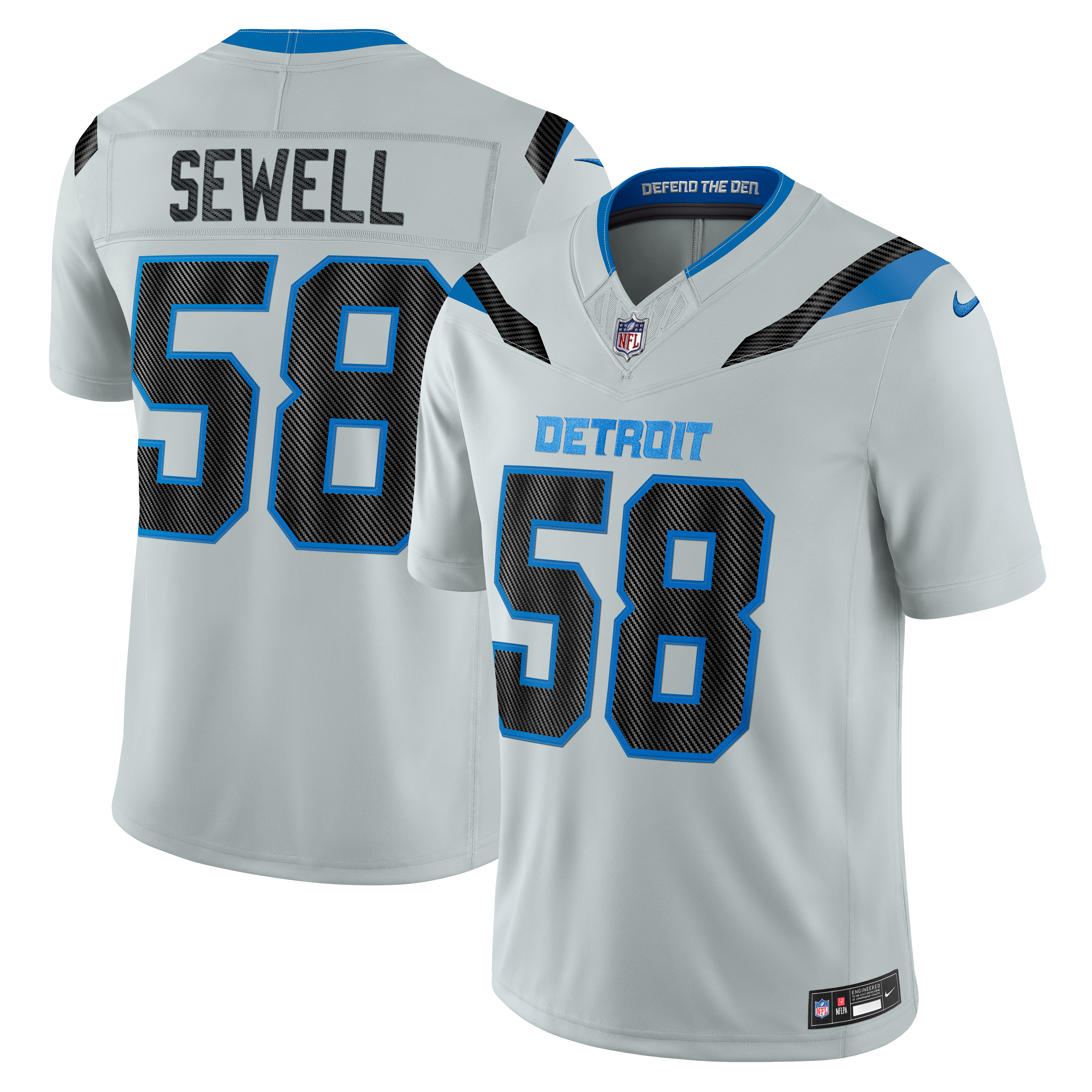 Men's Nike Penei Sewell Silver Detroit Lions 2026 Rivalries Collection Stitched Limited Jersey