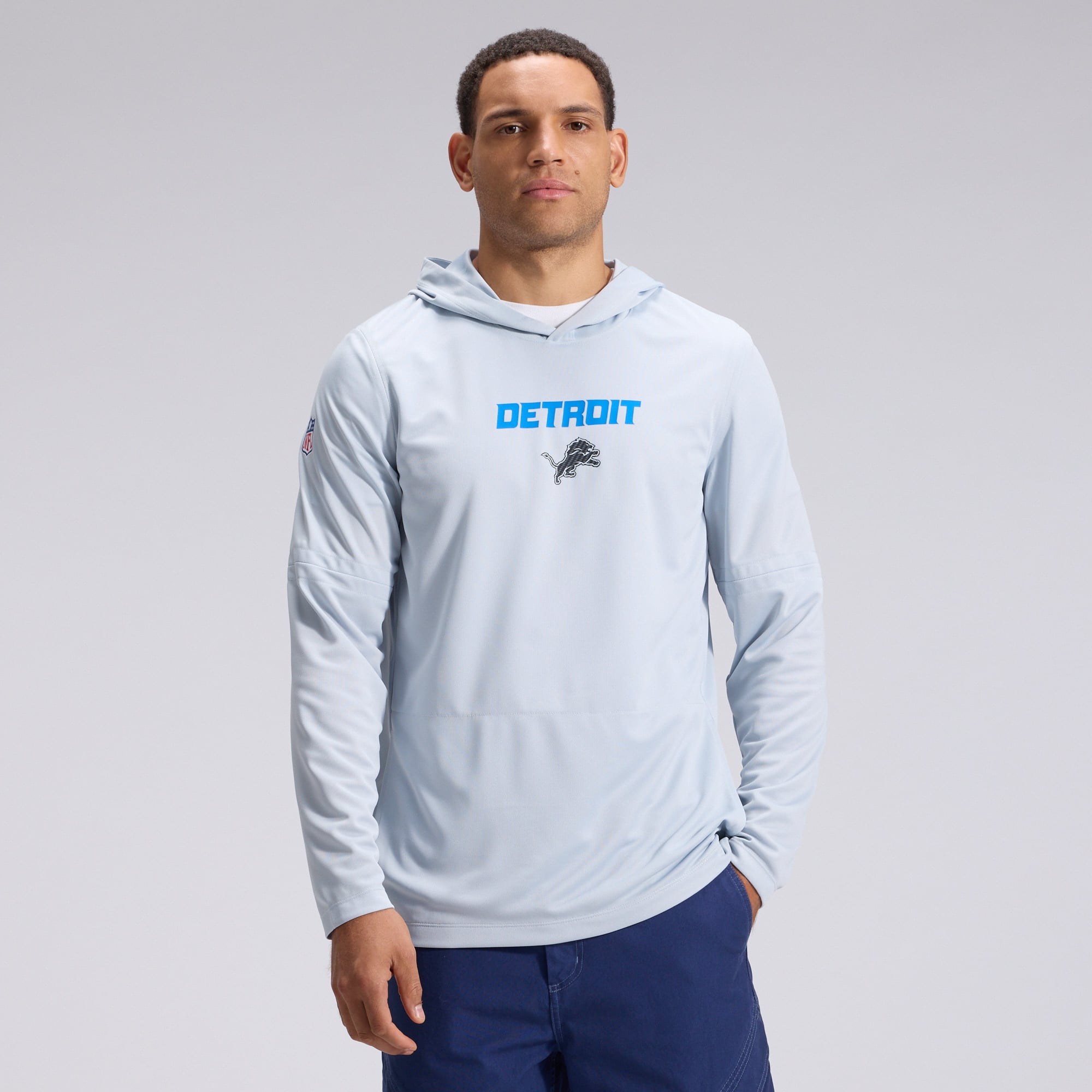 Men's Nike  Silver Detroit Lions 2026 Rivalries Collection Sideline Lightweight Hooded Long Sleeve Top
