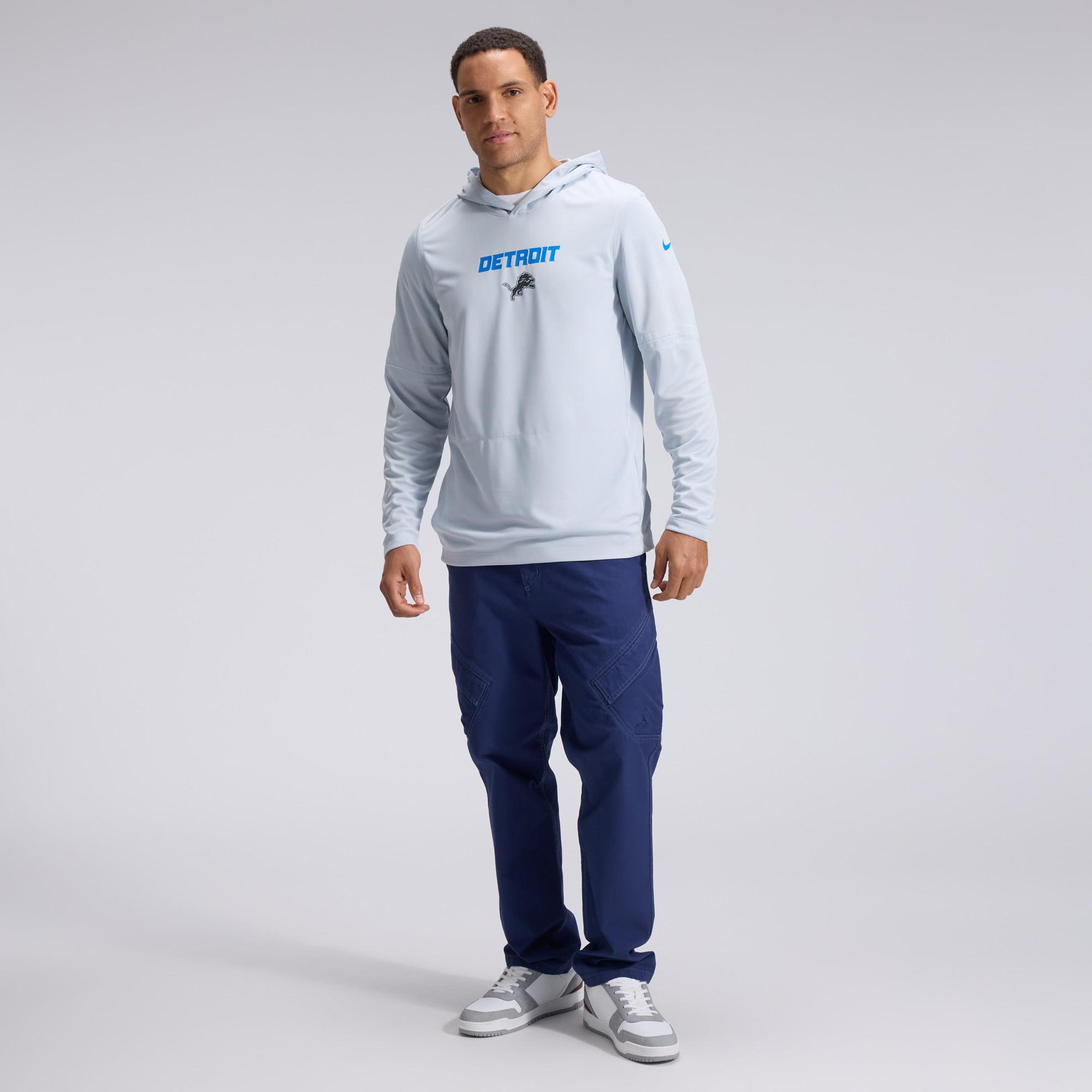 Men's Nike  Silver Detroit Lions 2026 Rivalries Collection Sideline Lightweight Hooded Long Sleeve Top