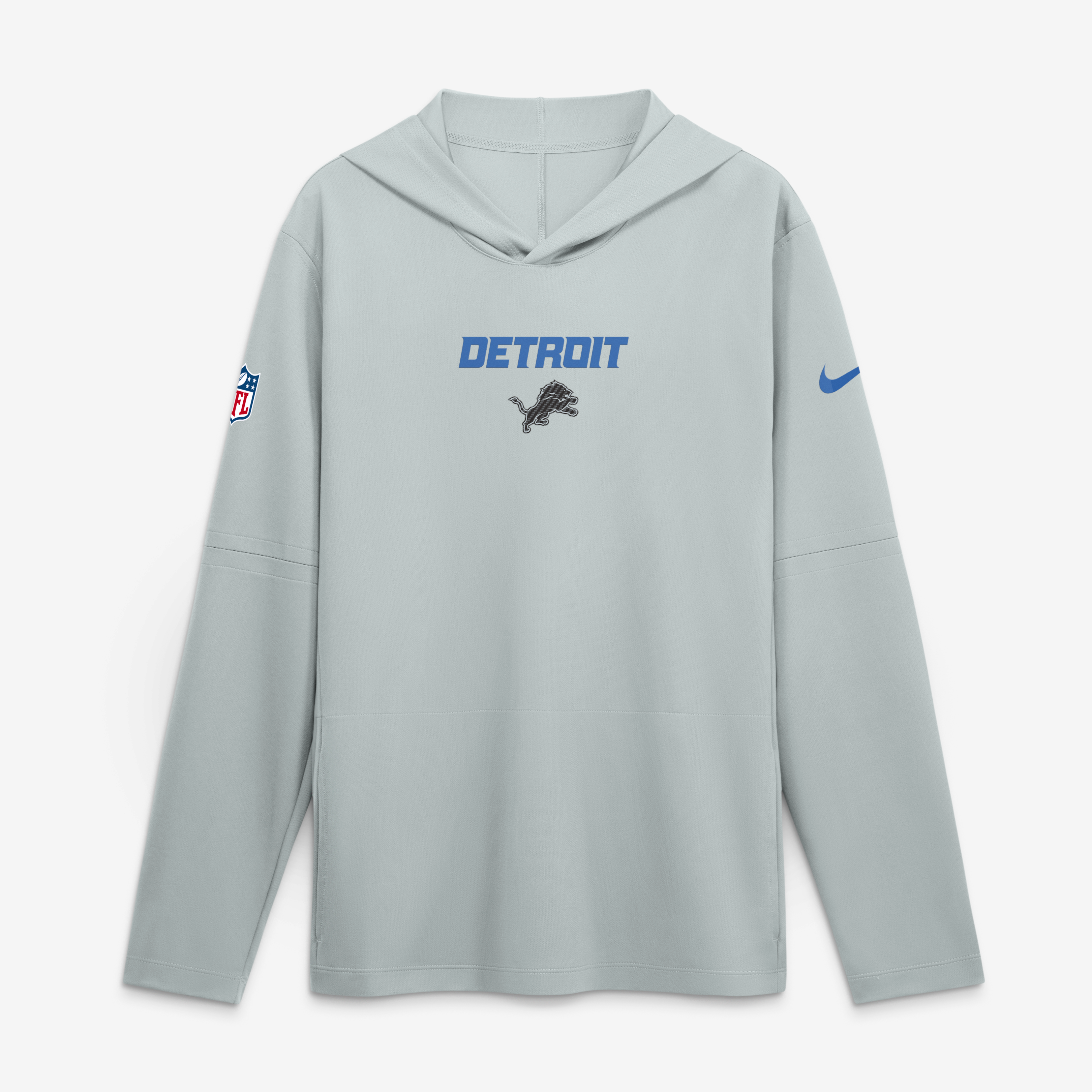 Men's Nike  Silver Detroit Lions 2026 Rivalries Collection Sideline Lightweight Hooded Long Sleeve Top