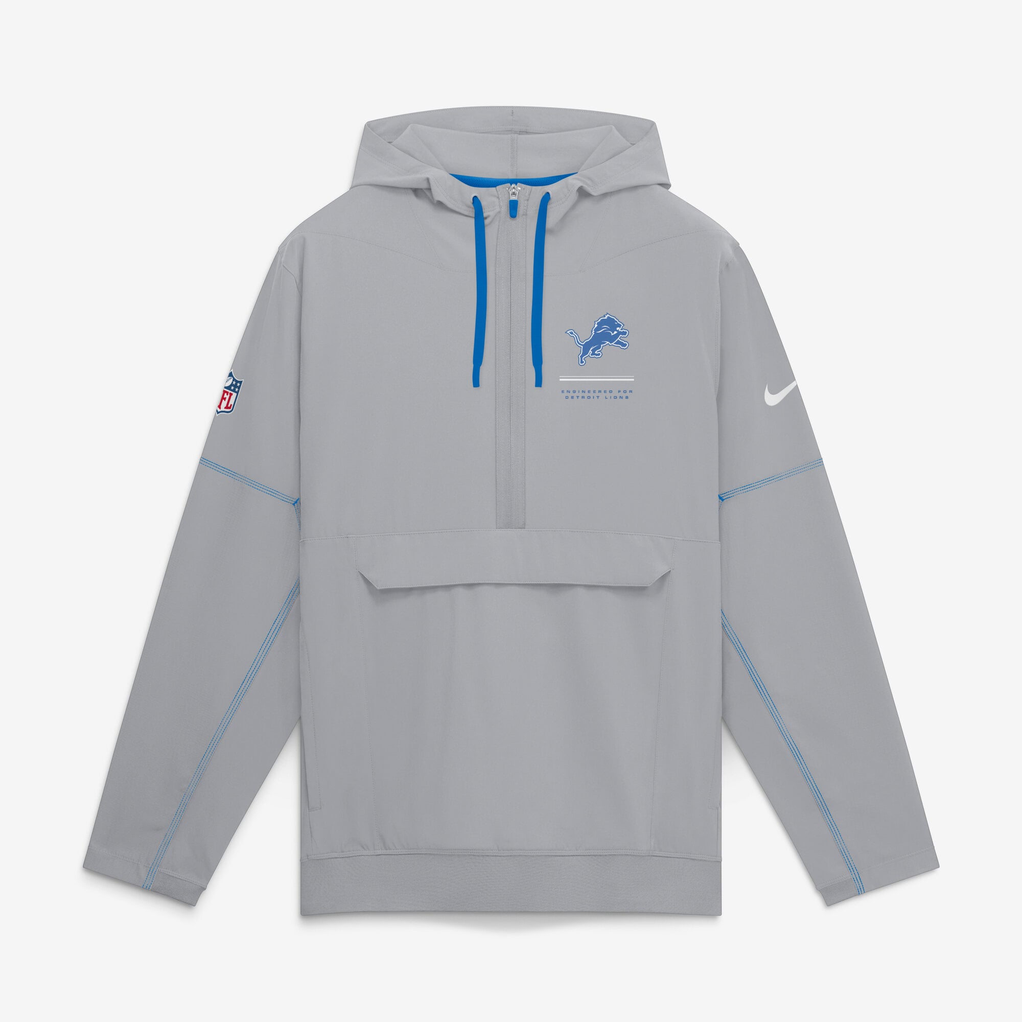 Veste anorak à demi-zip et capuche Nike Silver Detroit Lions pour homme
