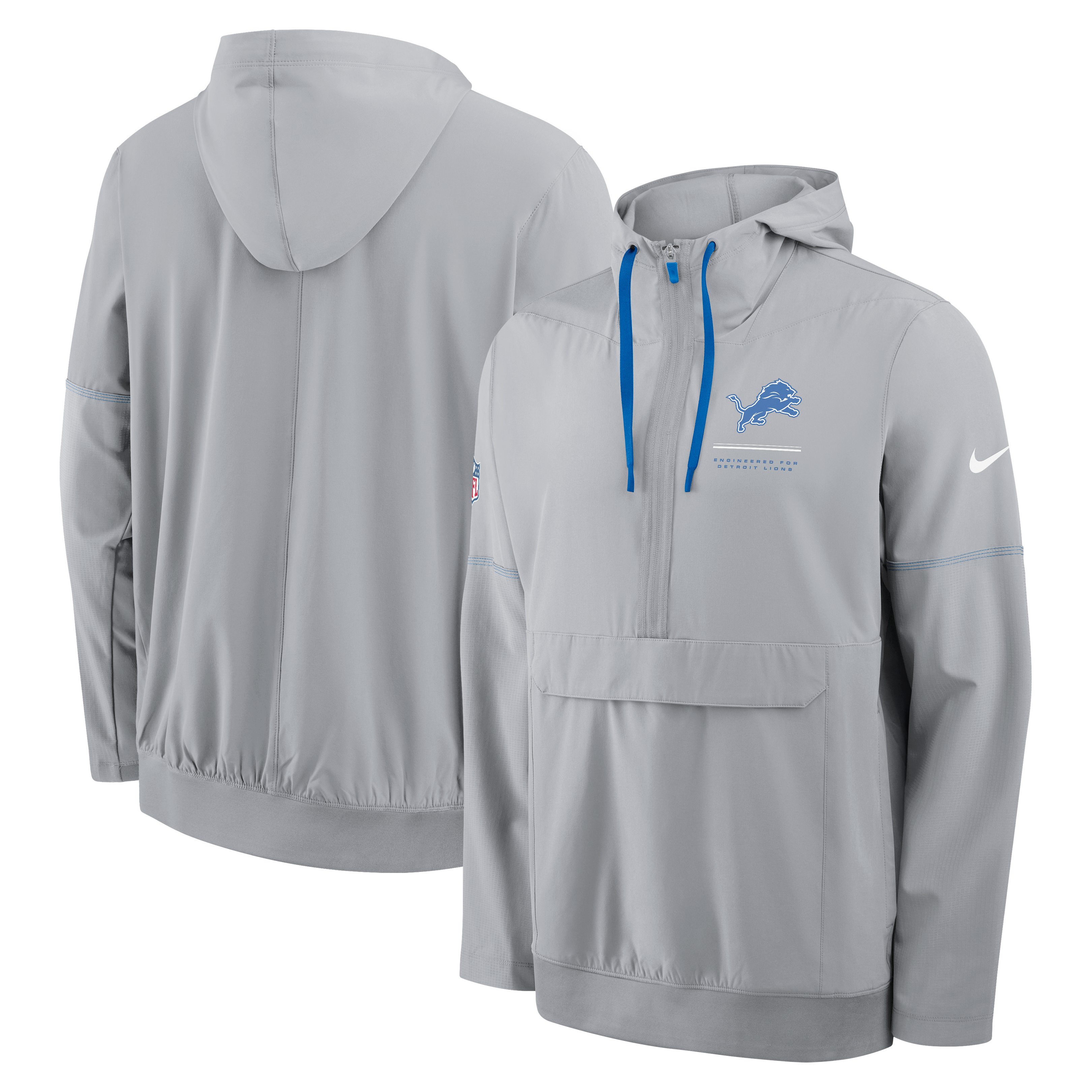 Men's Nike Silver Detroit Lions Sideline Logo Glory Anorak Half-Zip Hooded Jacket