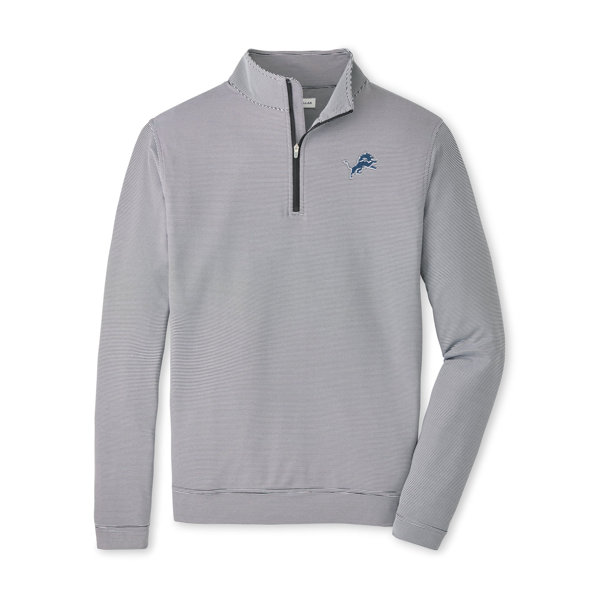 Pull à col zippé Peter Millar pour homme, noir et blanc, motif Detroit Lions Perth Sugar Stripe.