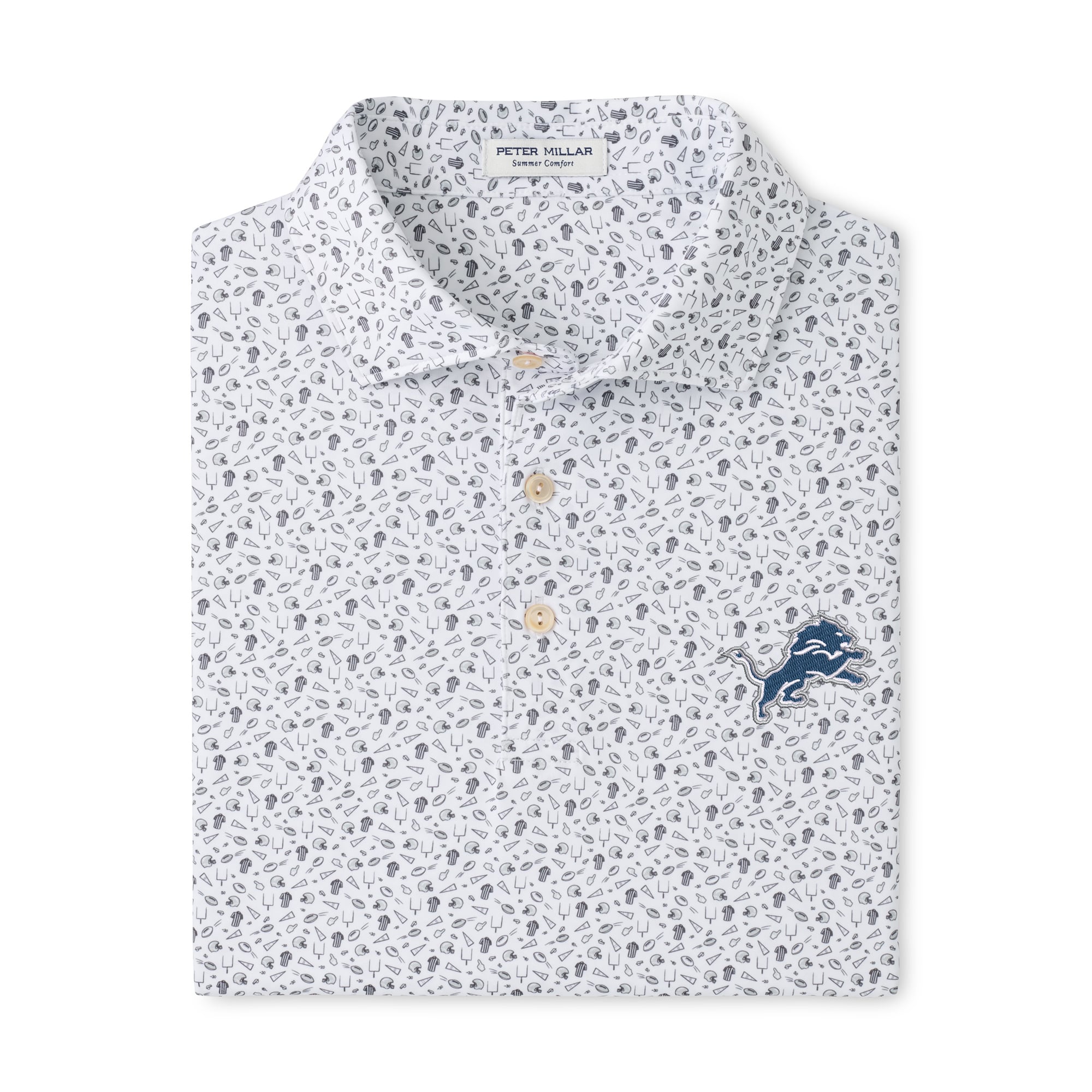 Men's Peter Millar White Detroit Lions Kick Off Performance Jersey Polo