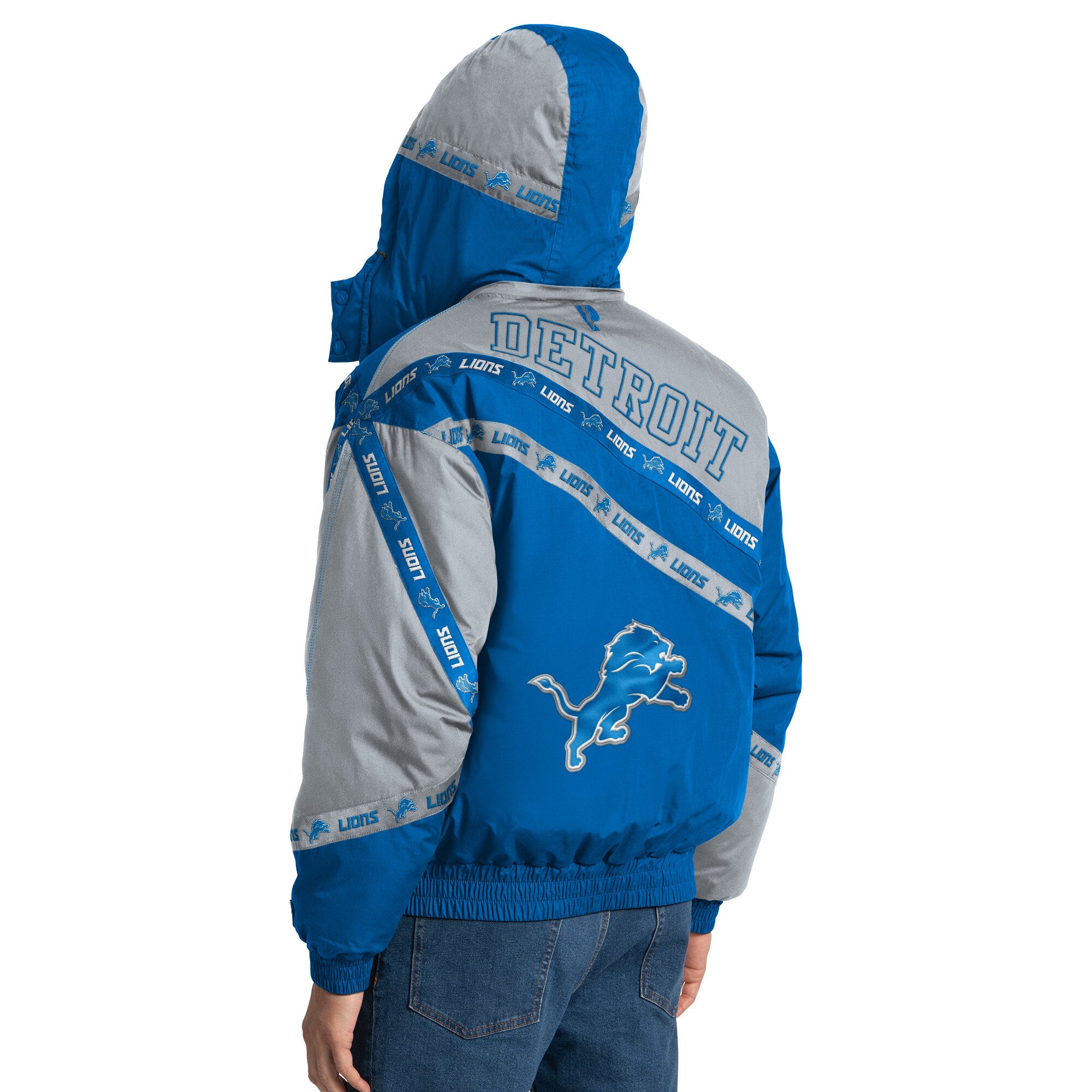 Veste zippée intégrale Detroit Lions bleue Pro Player pour homme, à capuche amovible.