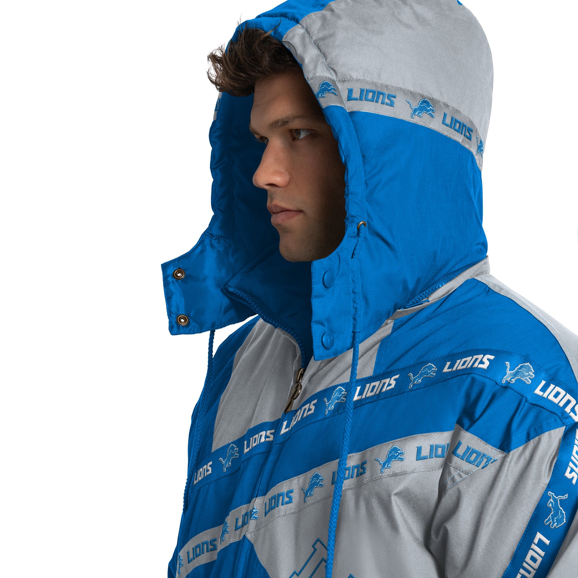 Veste zippée intégrale Detroit Lions bleue Pro Player pour homme, à capuche amovible.