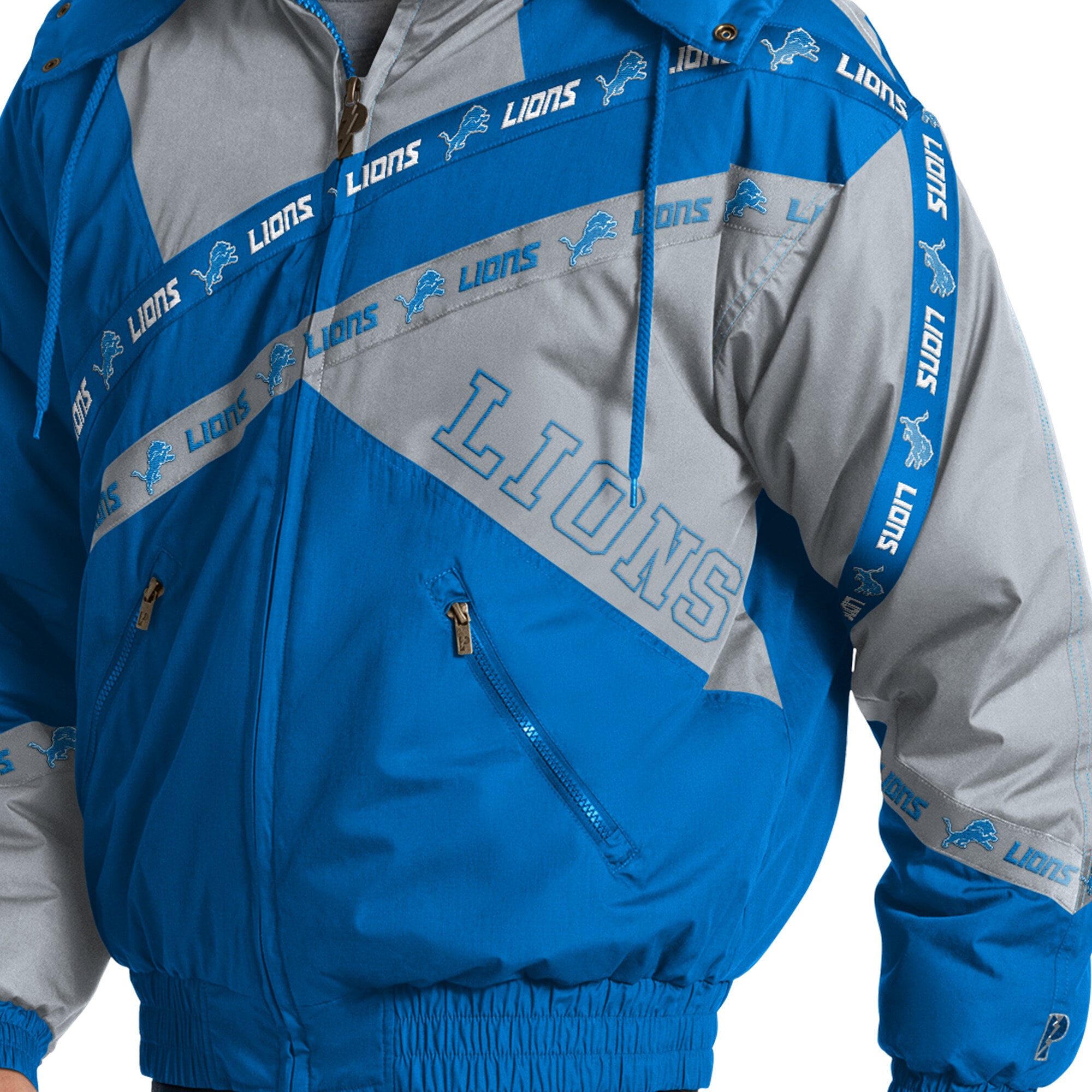 Veste zippée intégrale Detroit Lions bleue Pro Player pour homme, à capuche amovible.