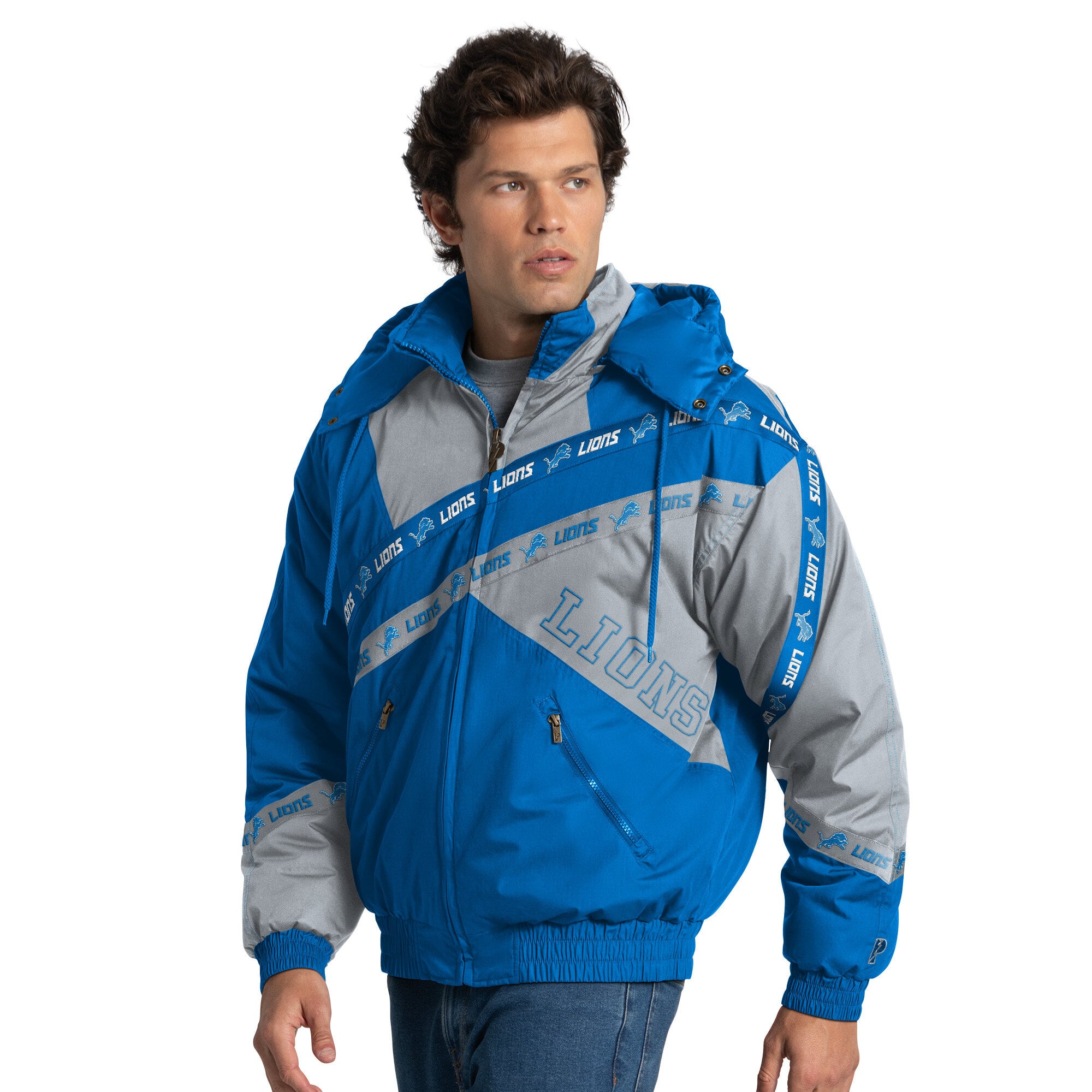 Veste zippée intégrale Detroit Lions bleue Pro Player pour homme, à capuche amovible.