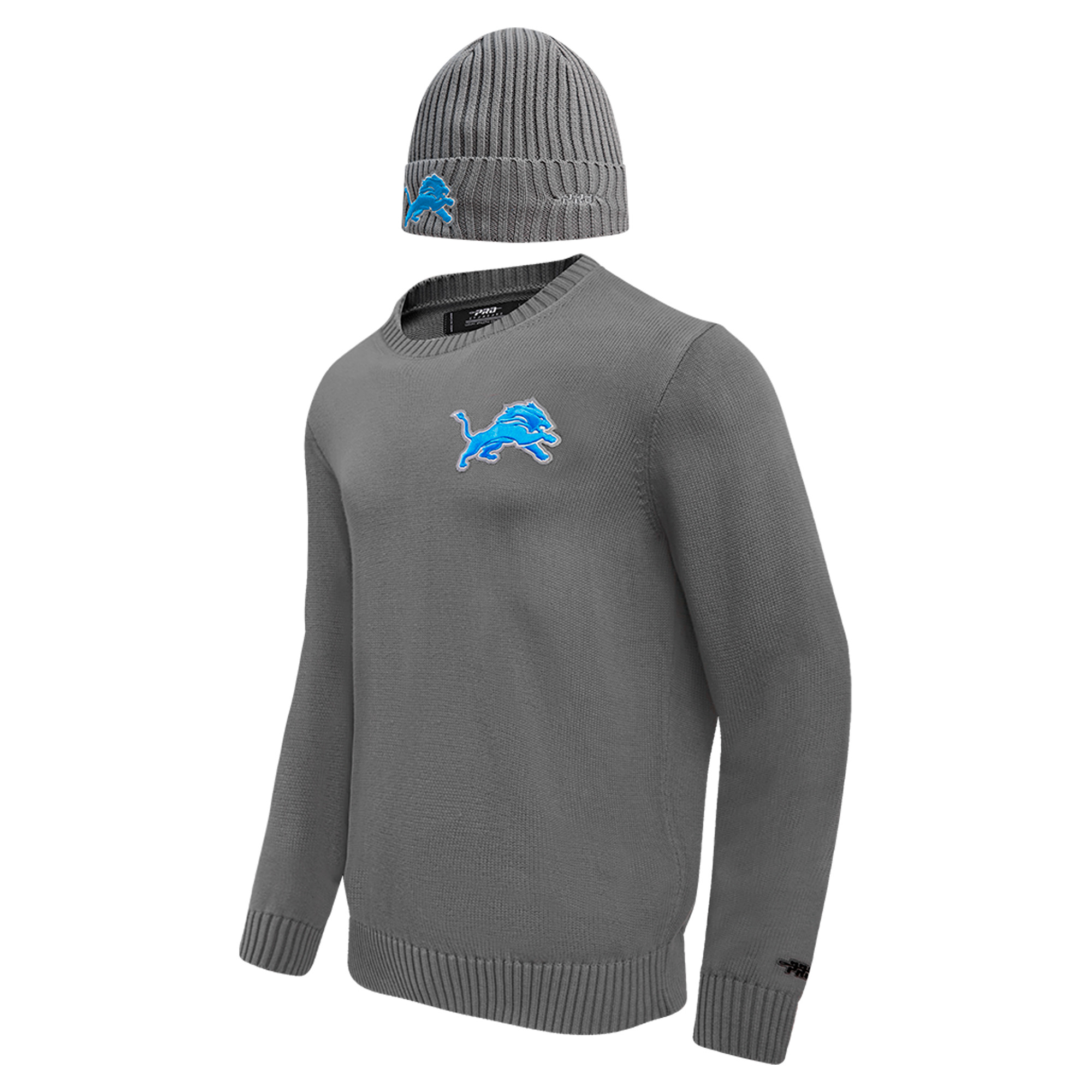 Men's Pro Standard Gray Detroit Lions Crewneck Pullover Sweater & Cuffed Knit Hat Box Gift Set
