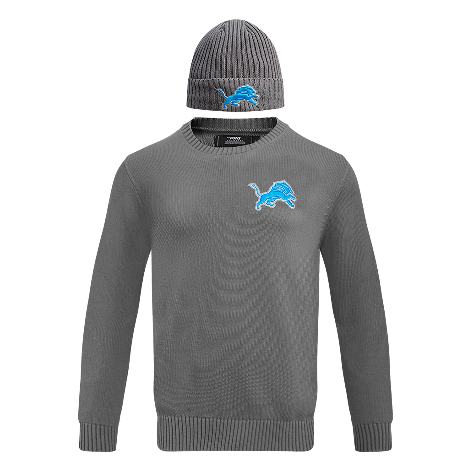 Men's Pro Standard Gray Detroit Lions Crewneck Pullover Sweater & Cuffed Knit Hat Box Gift Set