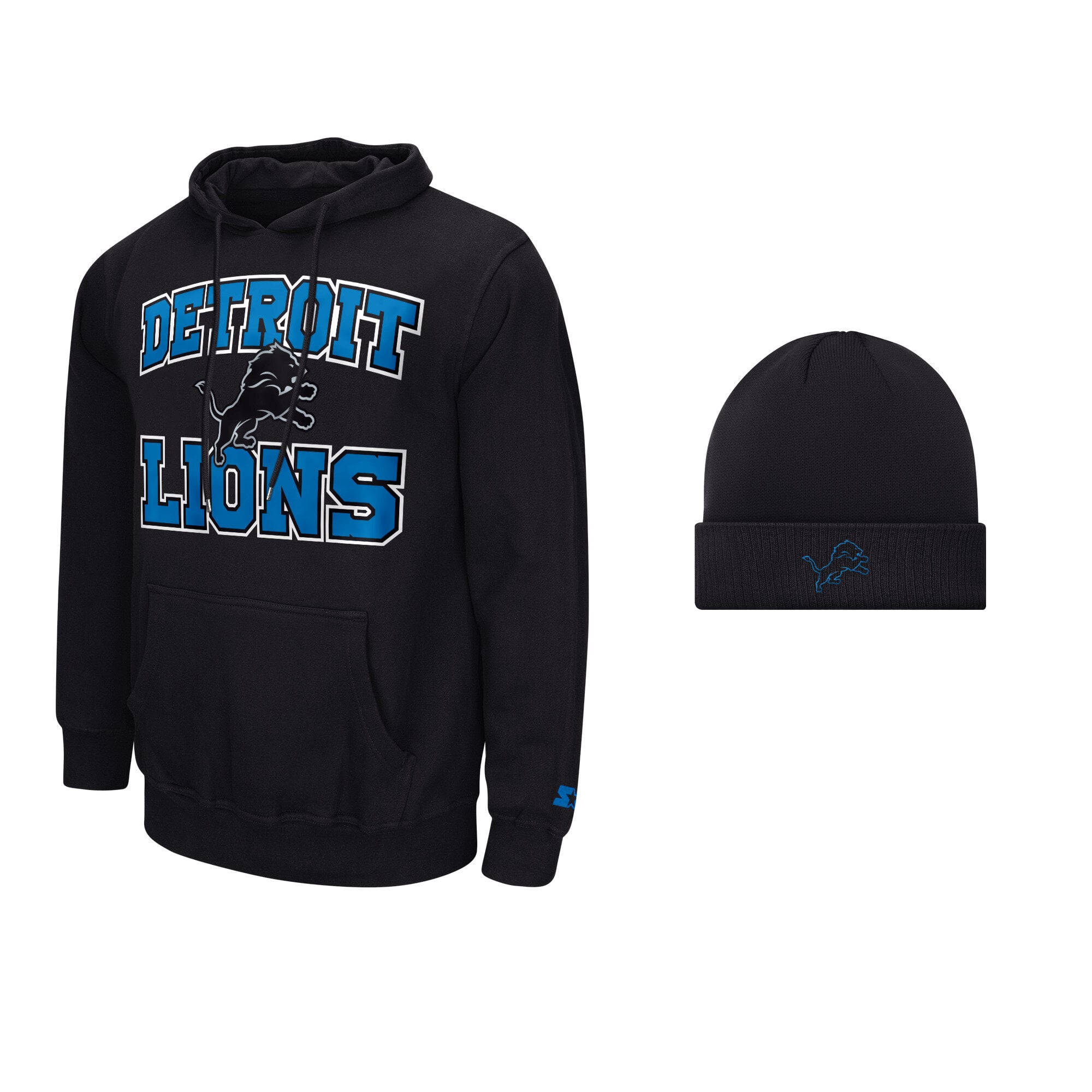 Ensemble sweat à capuche et bonnet revers Starter Detroit Lions noirs pour homme