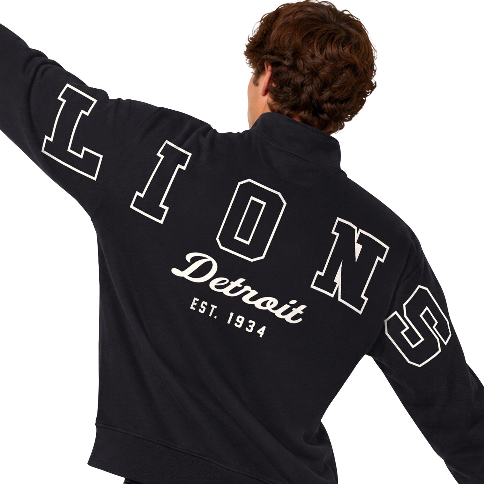 Men's Starter Black Detroit Lions Thursday Night Gridiron Batwing Quarter-Zip Sweatshirt