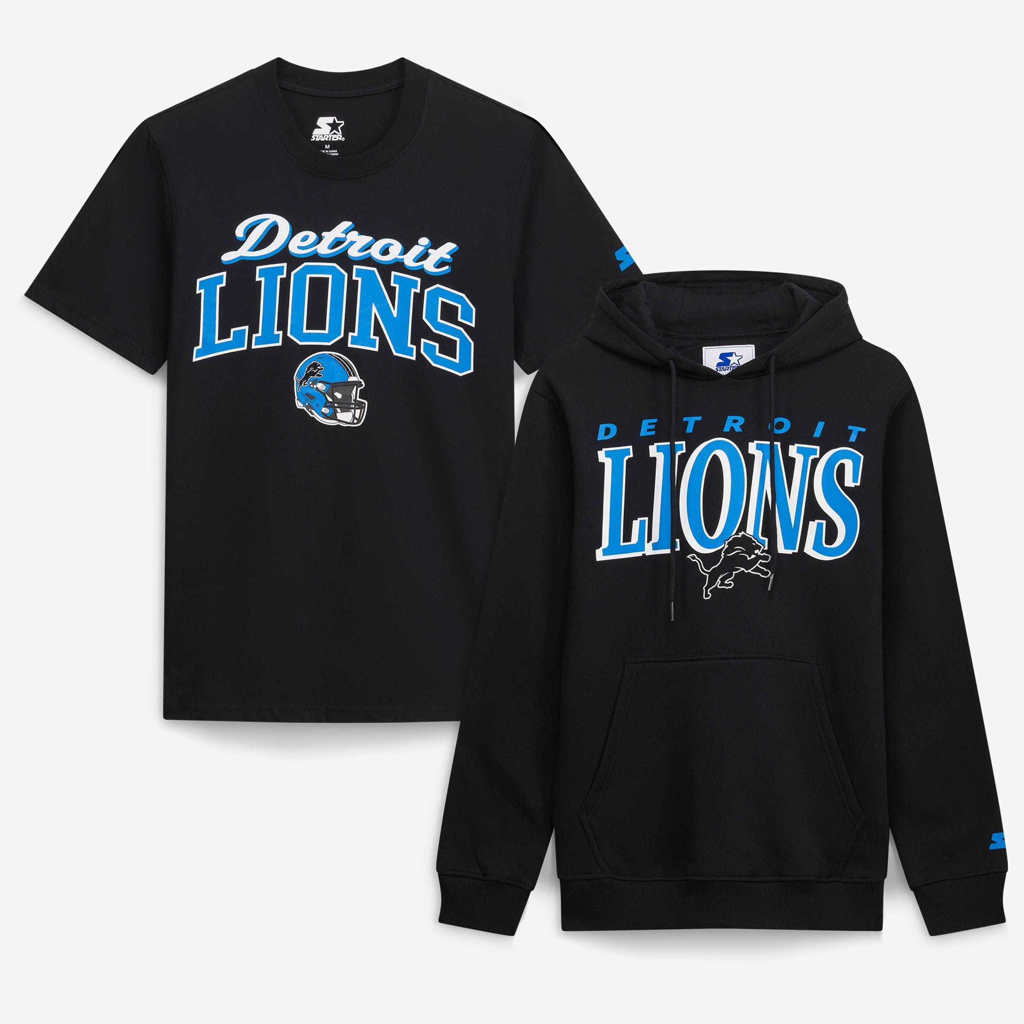 Men's Starter  Black Detroit Lions Vintage Logo Hoodie & T-Shirt Combo Pack