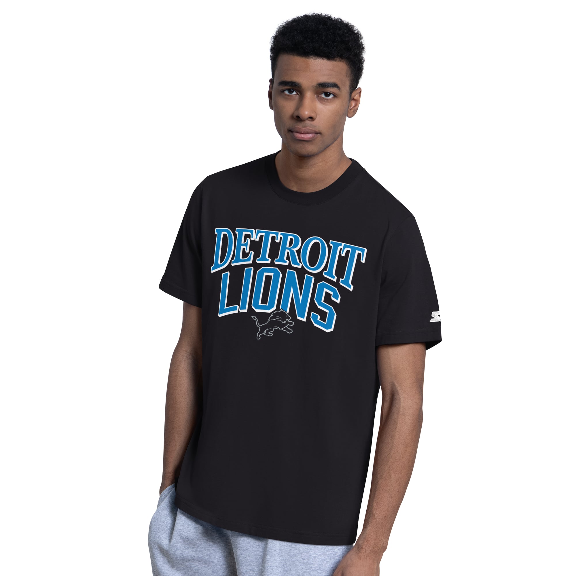 Lot de deux t-shirts à logo rétro Detroit Lions, noir/gris chiné, la marque Starter (homme).