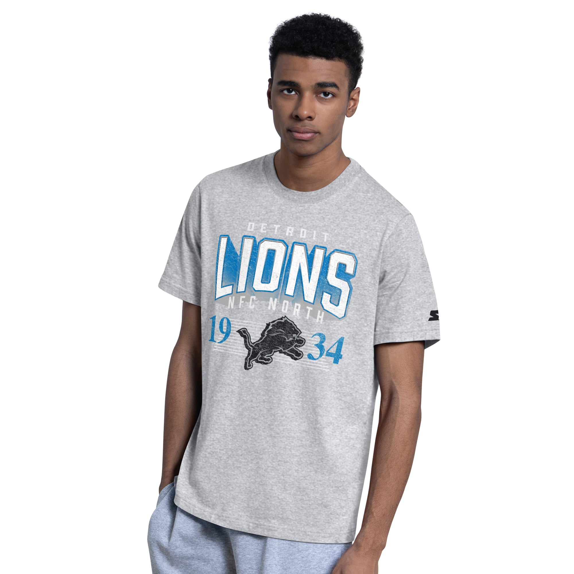 Lot de deux t-shirts à logo rétro Detroit Lions, noir/gris chiné, la marque Starter (homme).