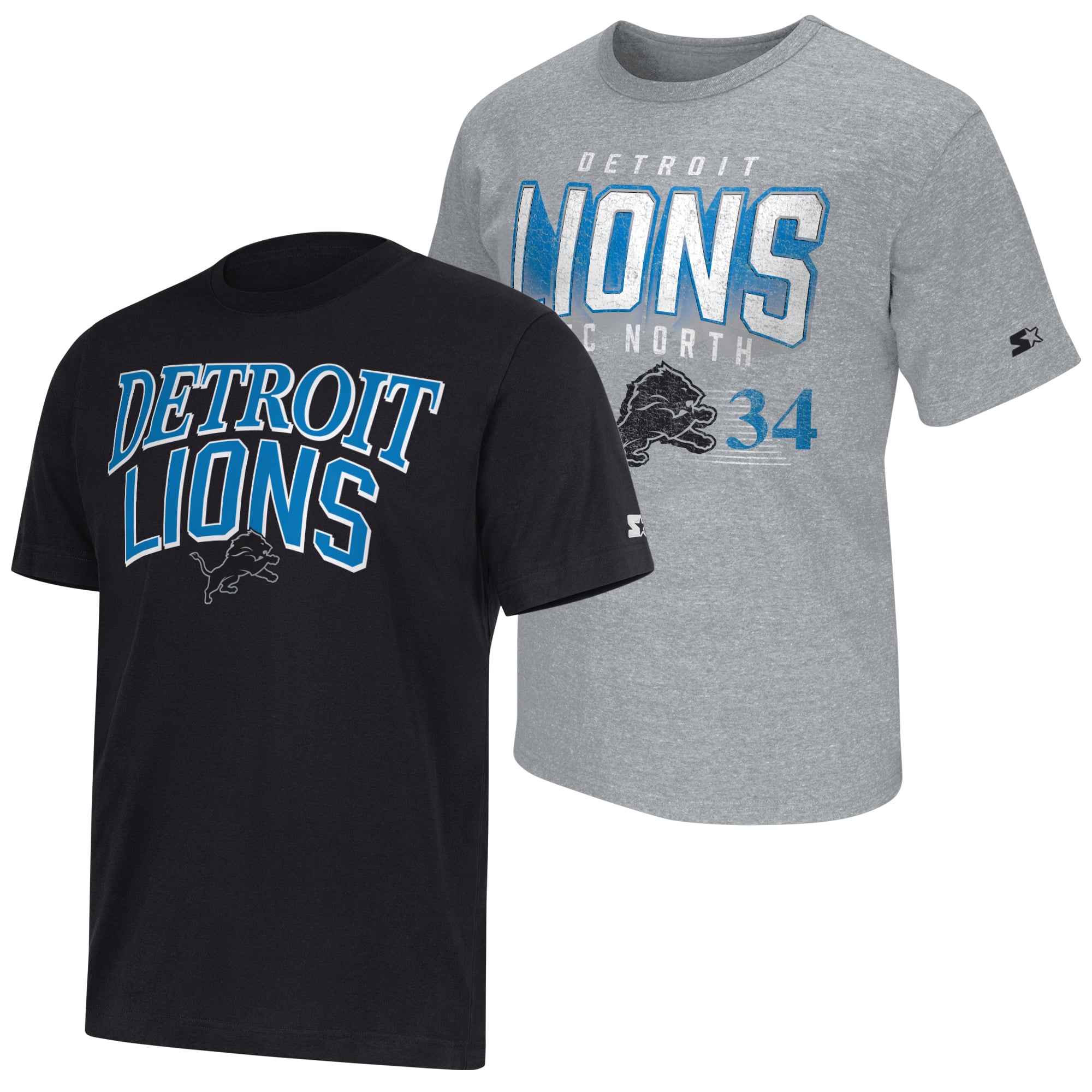 Lot de deux t-shirts à logo rétro Detroit Lions, noir/gris chiné, la marque Starter (homme).
