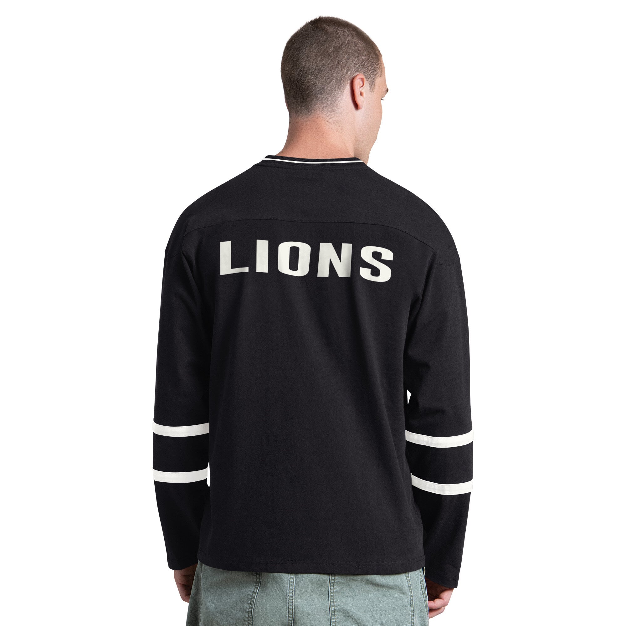 T-shirt à manches longues pour homme Starter noir et blanc Detroit Lions Lineup