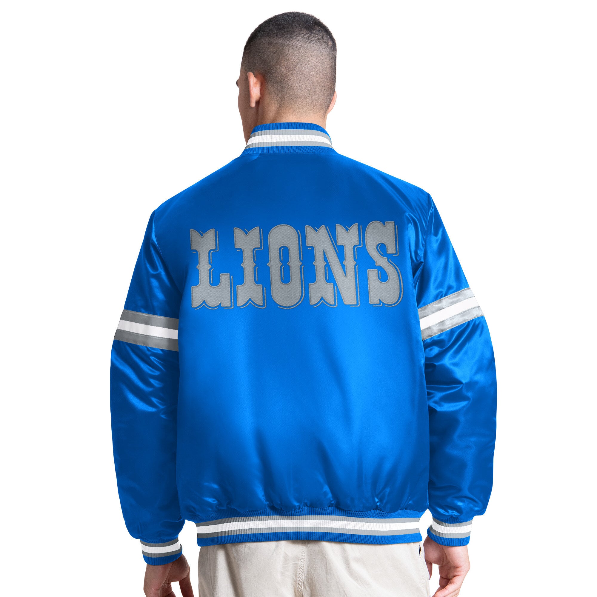 Veste universitaire rétro à boutons-pression Starter bleue pour homme, logo Courtside des Lions de Détroit