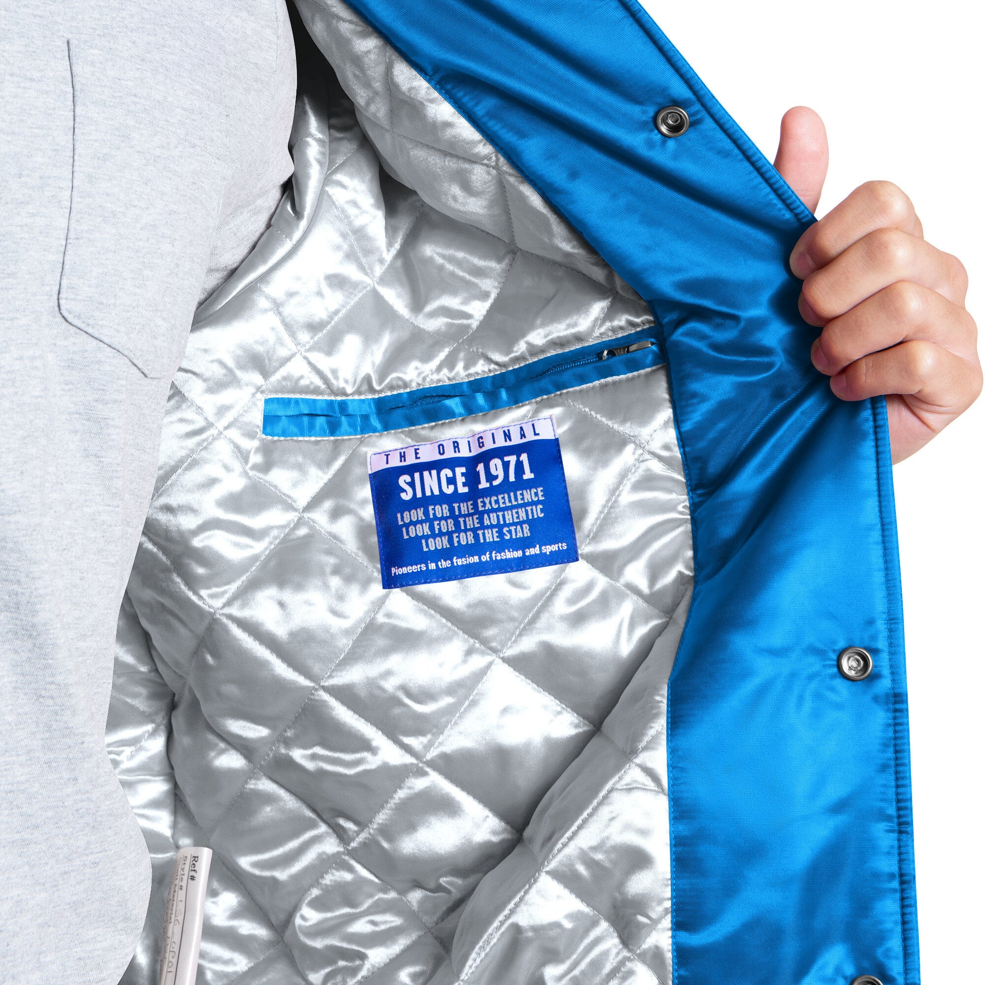 Veste universitaire rétro à boutons-pression Starter bleue pour homme, logo Courtside des Lions de Détroit