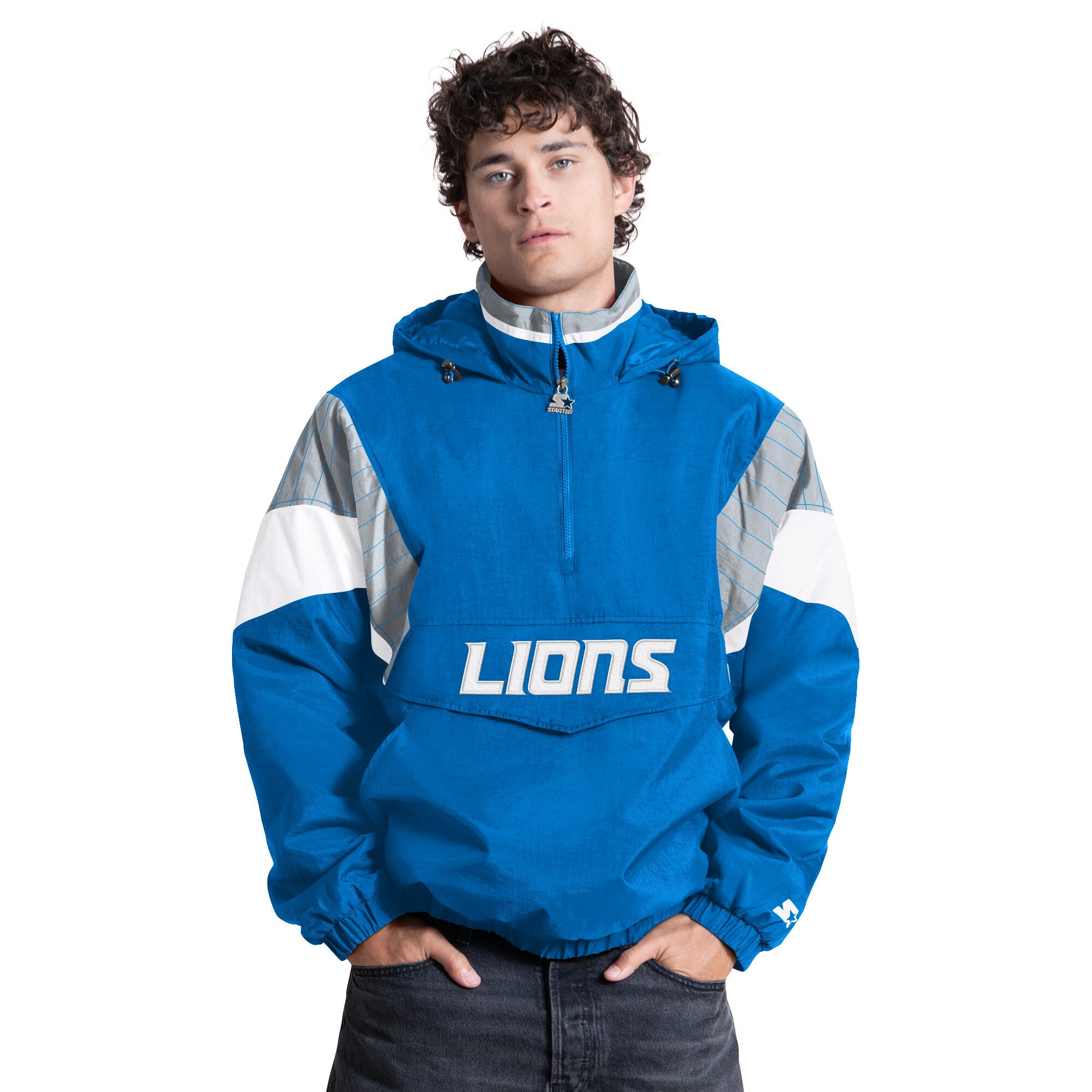Veste à capuche demi-zip Starter bleue Detroit Lions pour homme